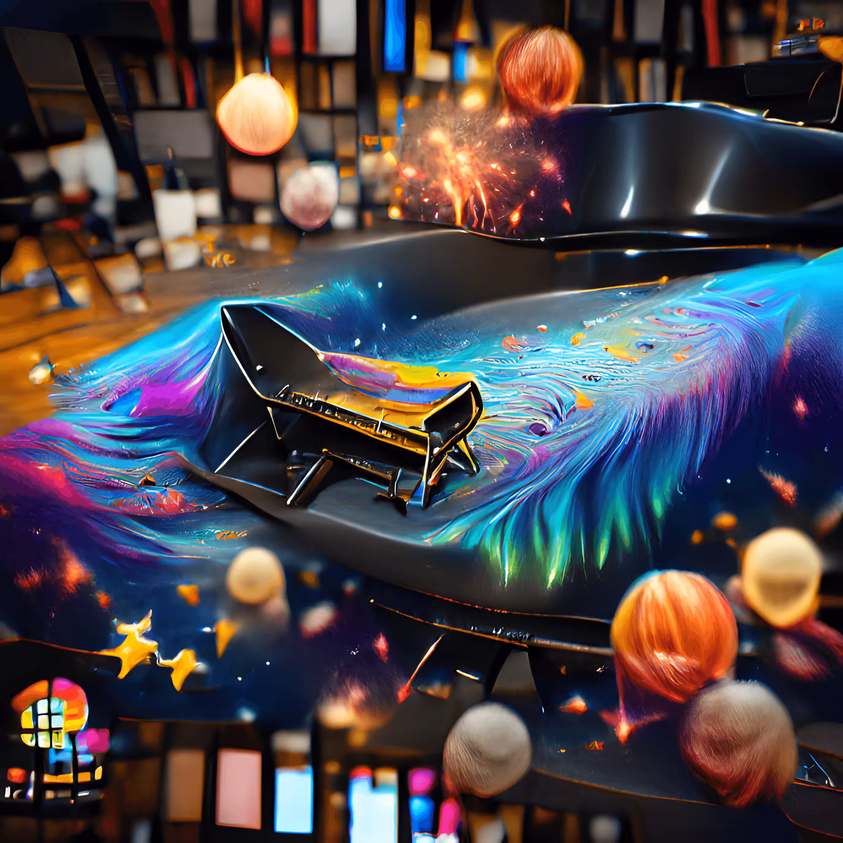 Super-Realistic Grand Piano Floating on the Cosmic Stellar Galaxy