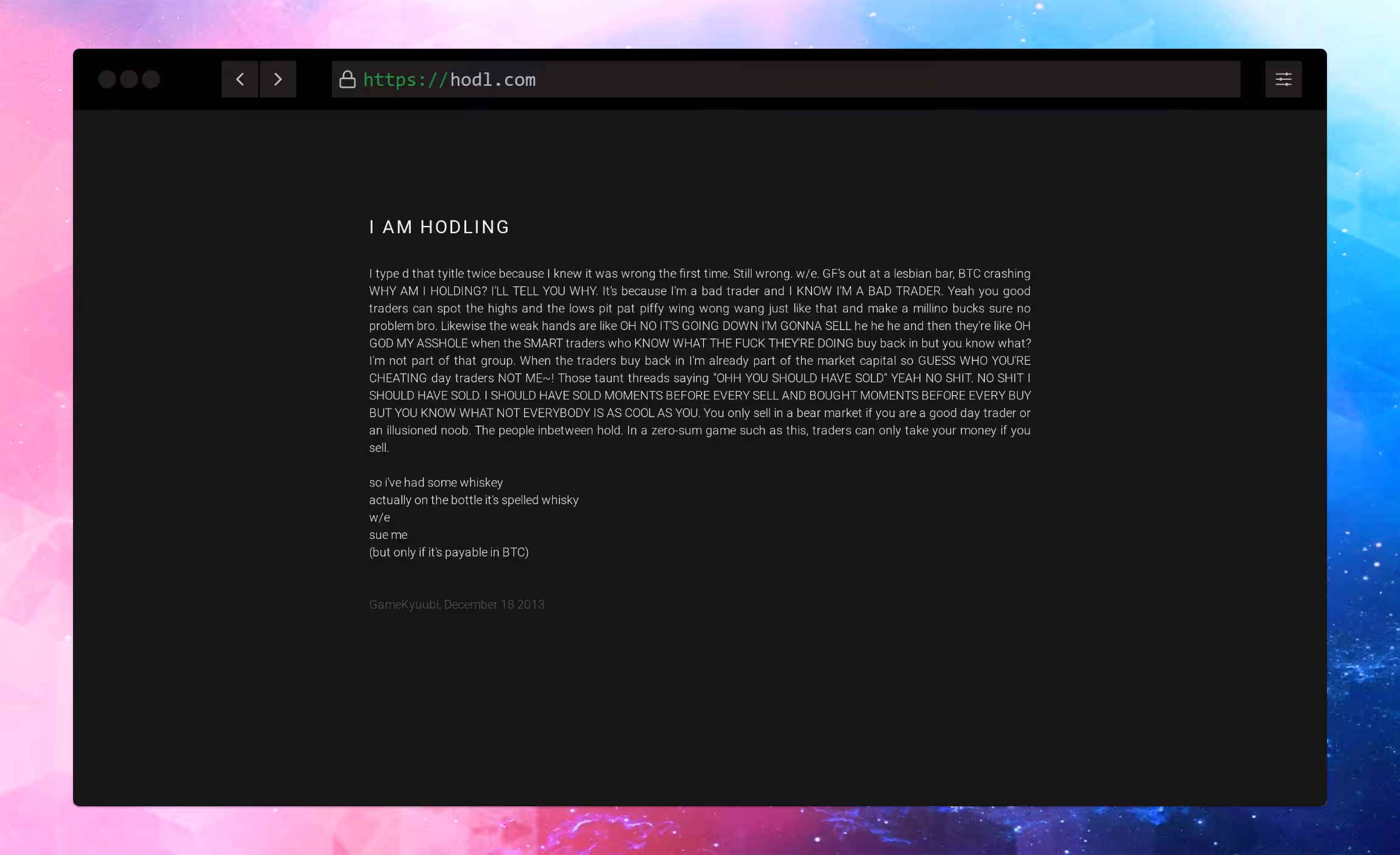 I AM HODLING - hodl.com edition