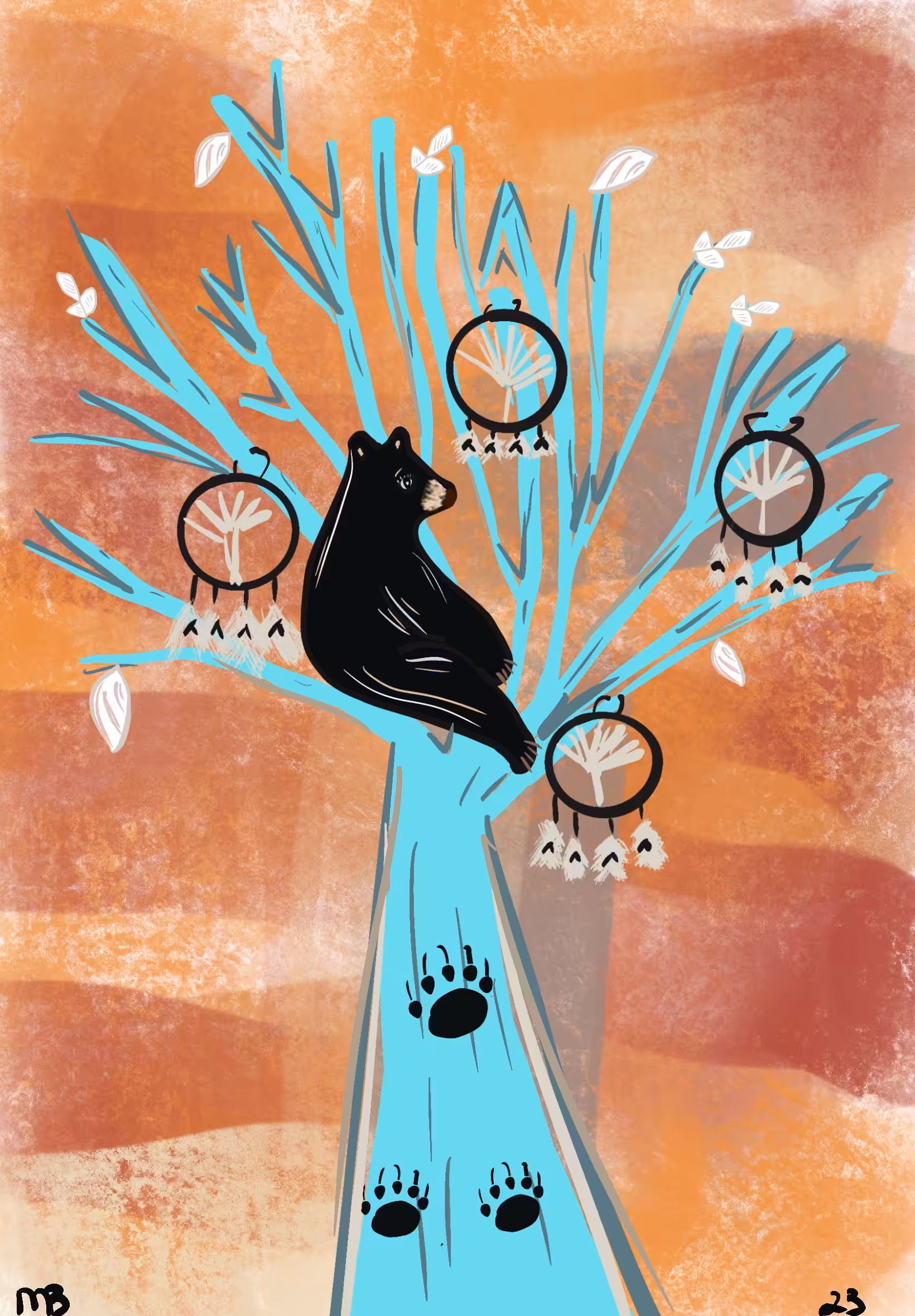 Little Bear in a blue tree