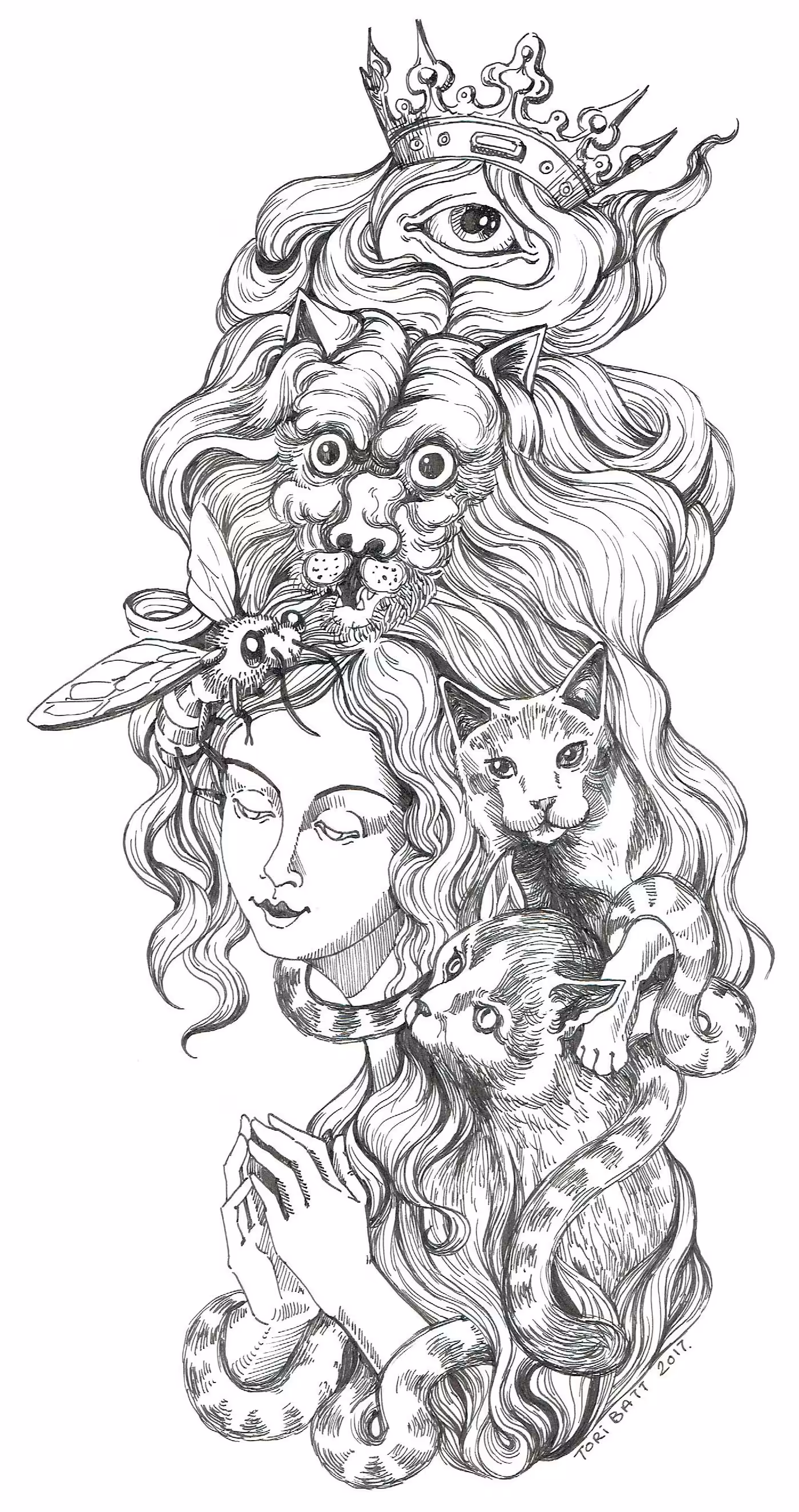 Creature Queen - Pigment-Liner Drawing