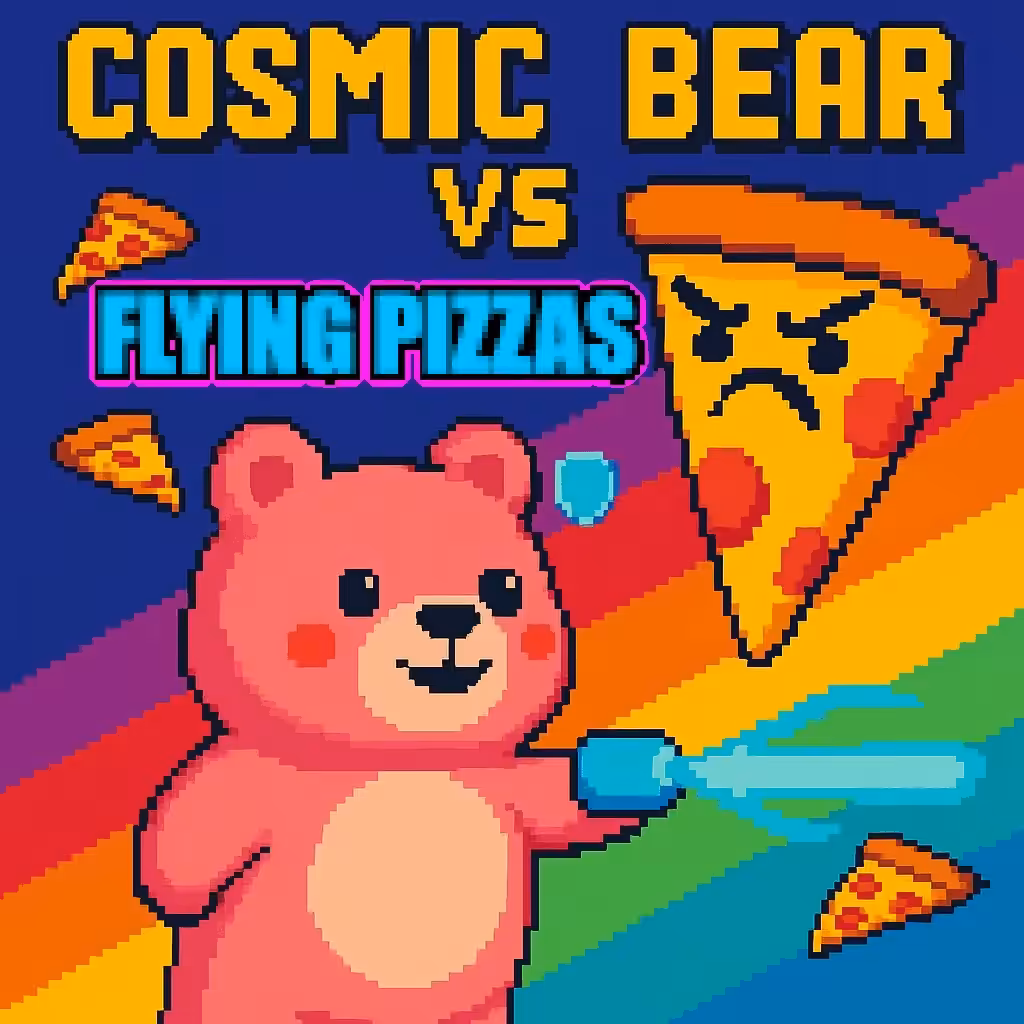 Pixel Dreams: 👊🐻🍕 COSMIC BEAR vs FLYING PIZZAS 