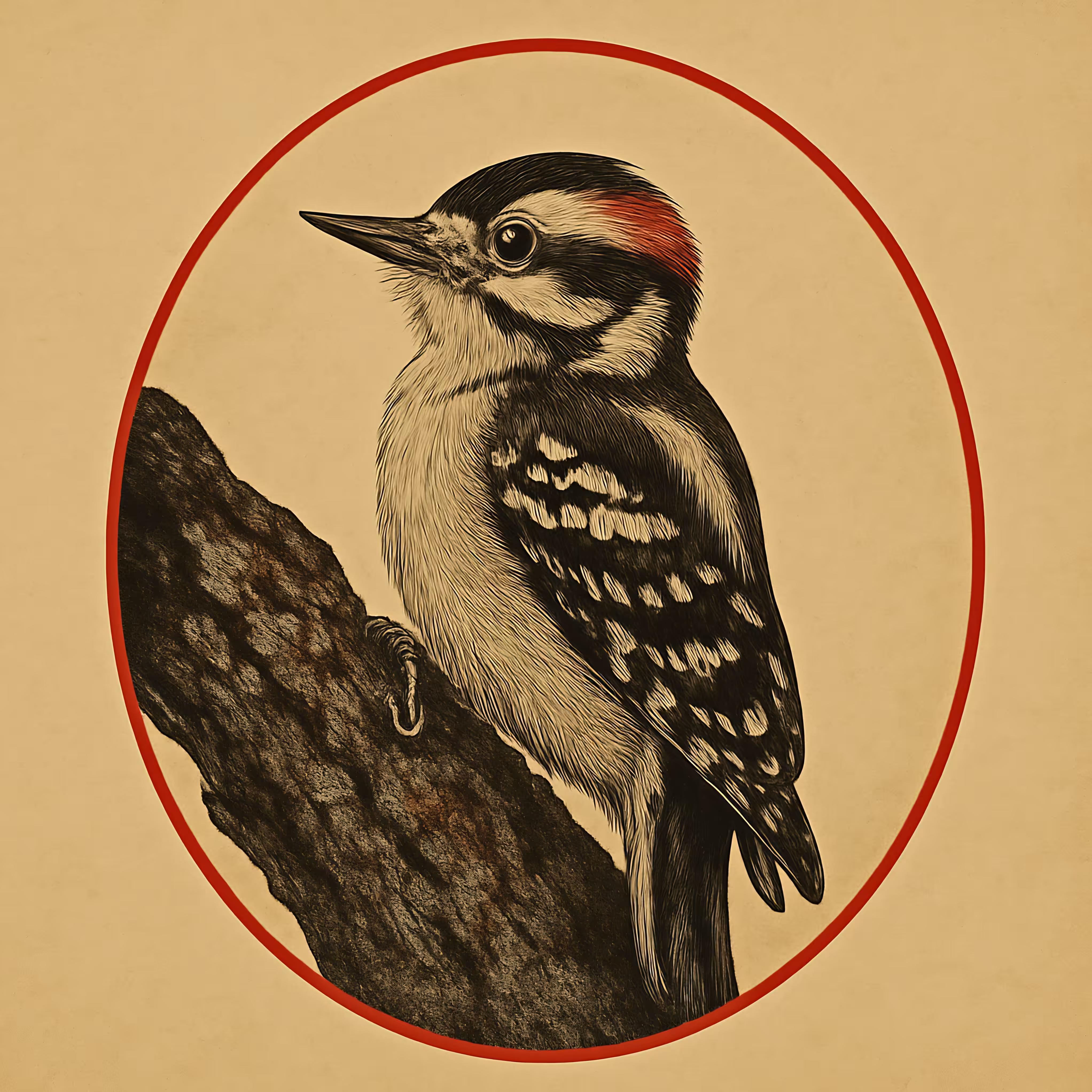 Ledger Litho #4 ~ Downy Woodpecker