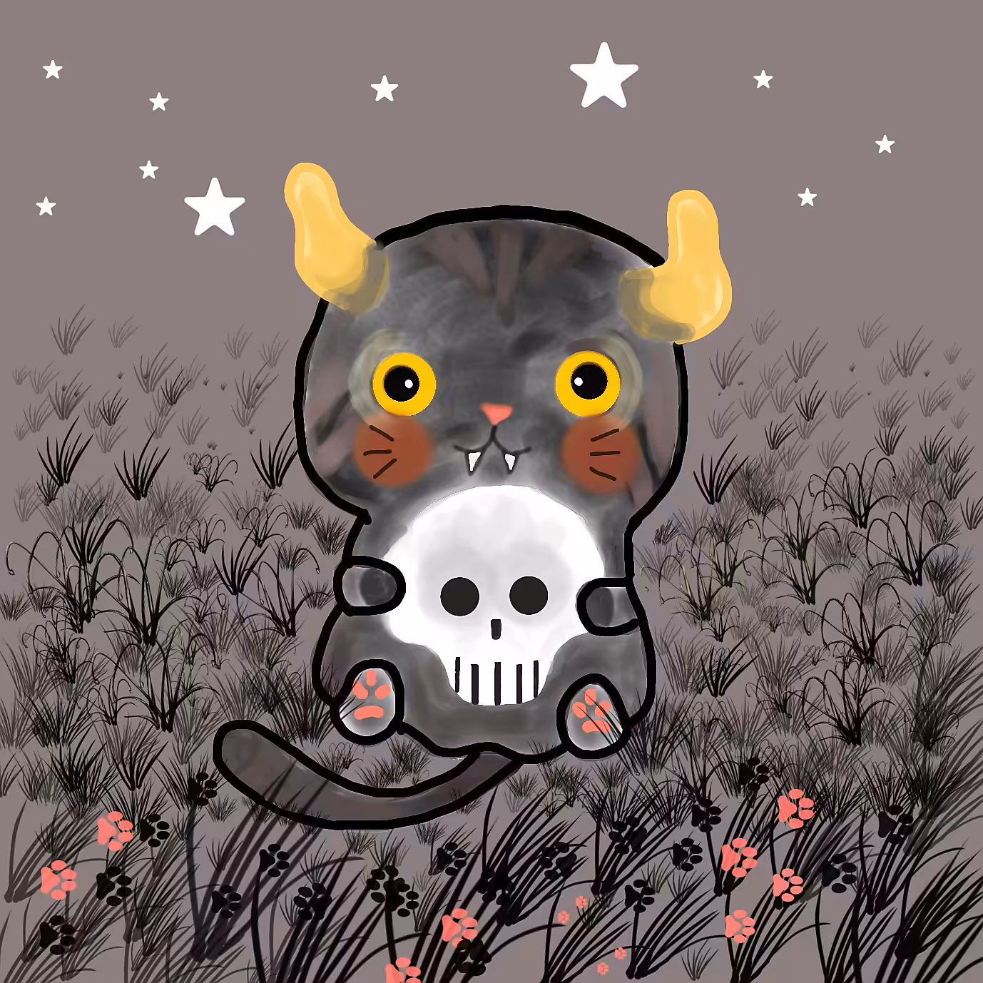 Kitty and skeleton