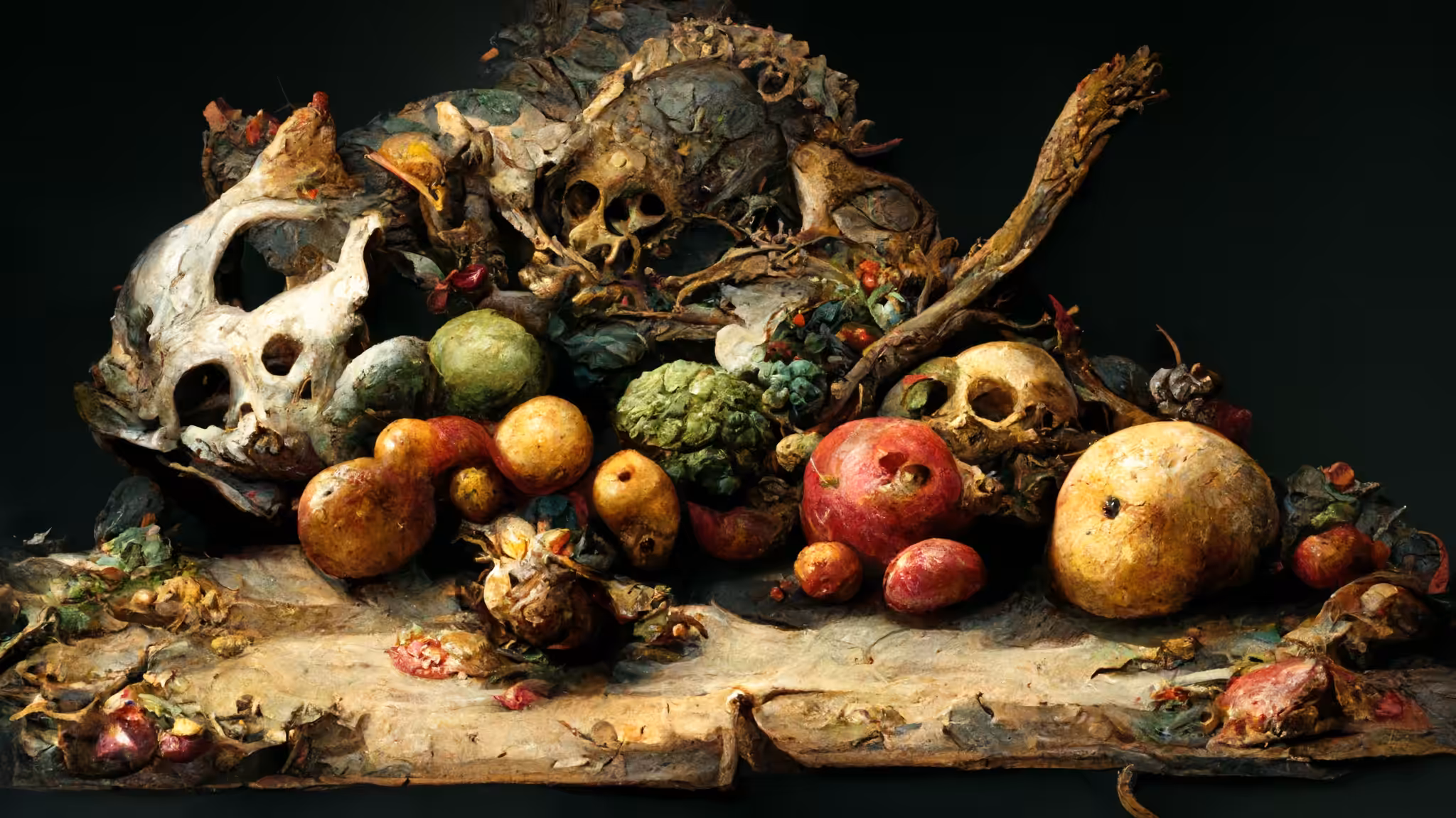 Still life with skull and fruits
