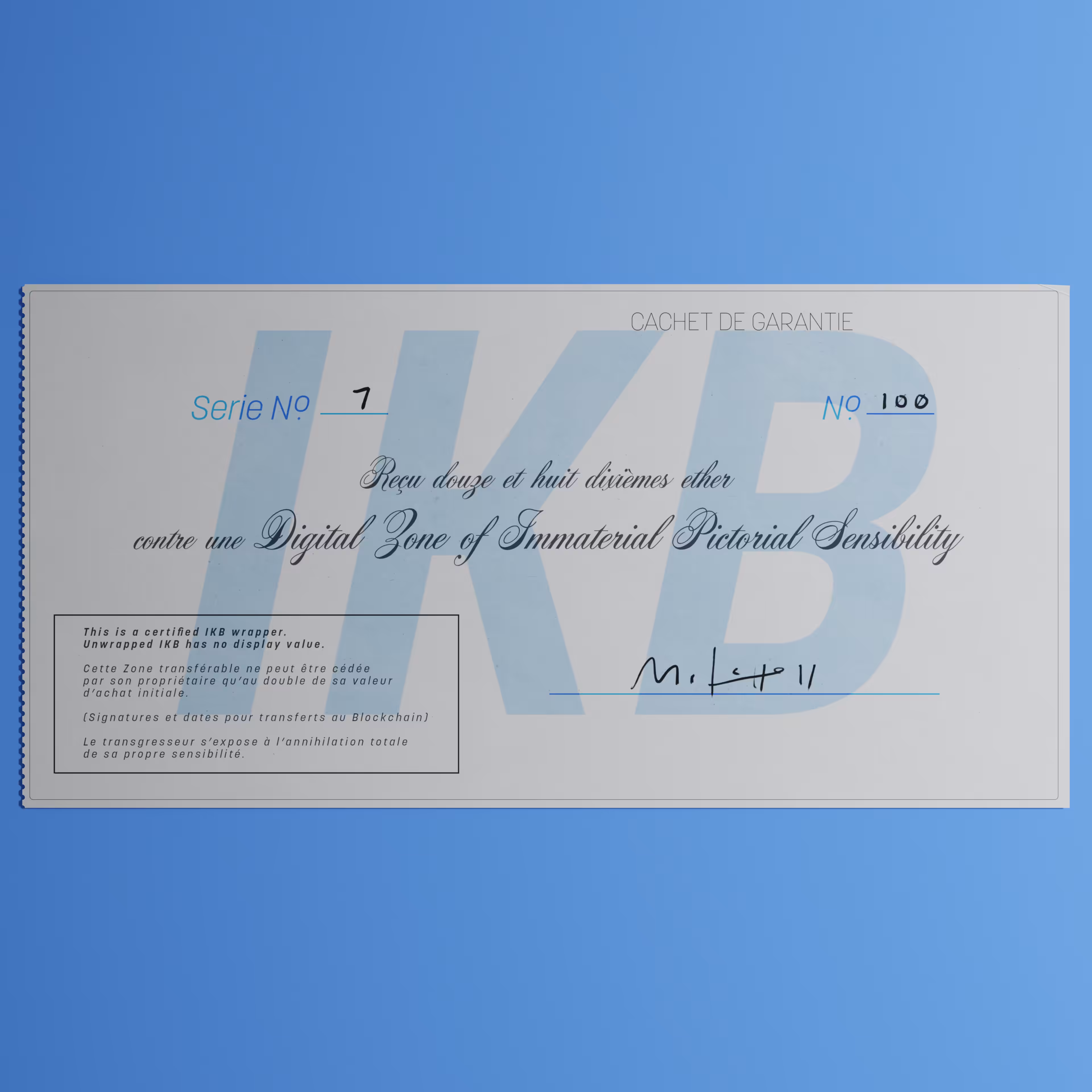 Digital Zone of Immaterial Pictorial Sensibility, Series 7, Edition 100. (Wrapped)