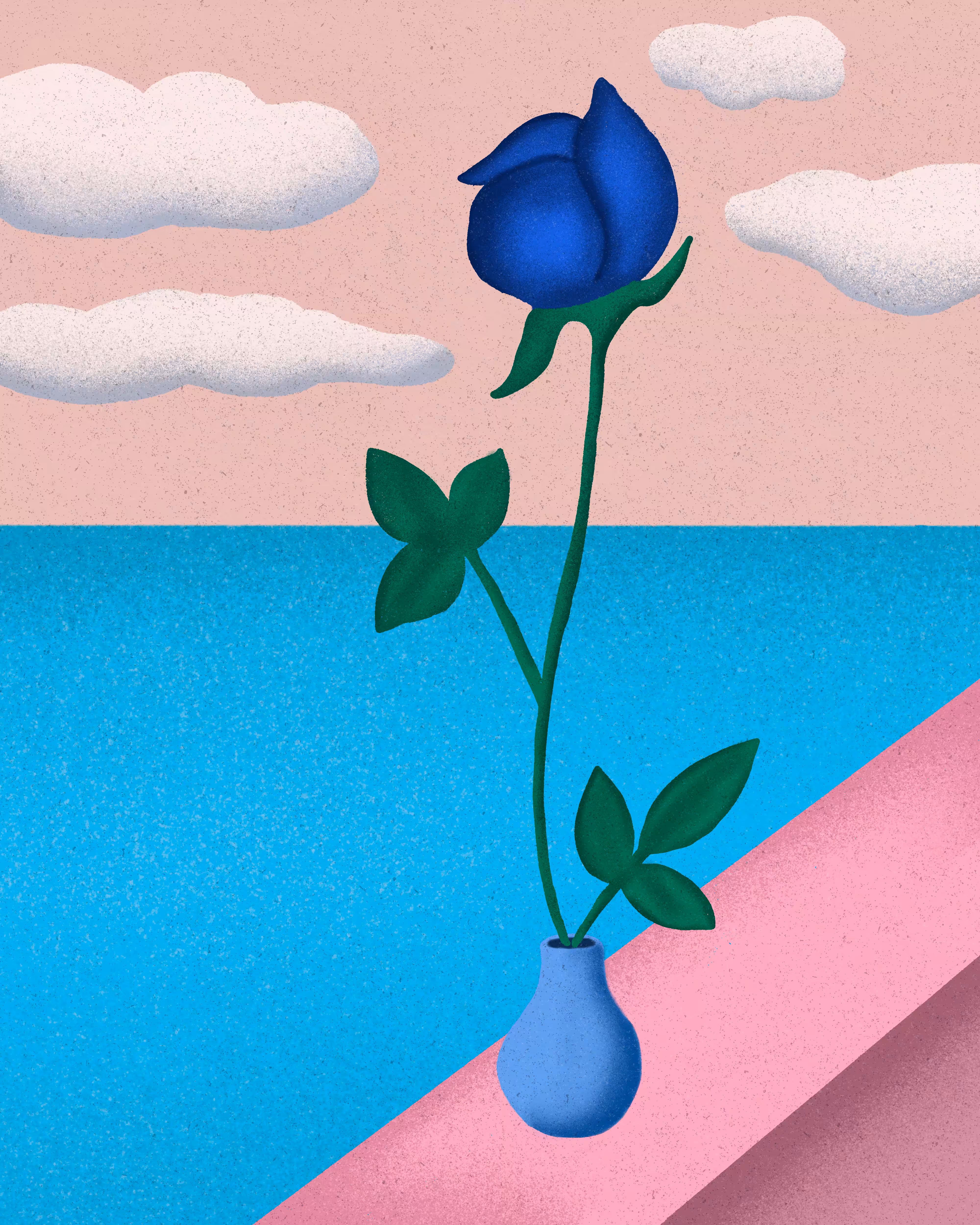 blue rose in a blue vase by the blue ocean