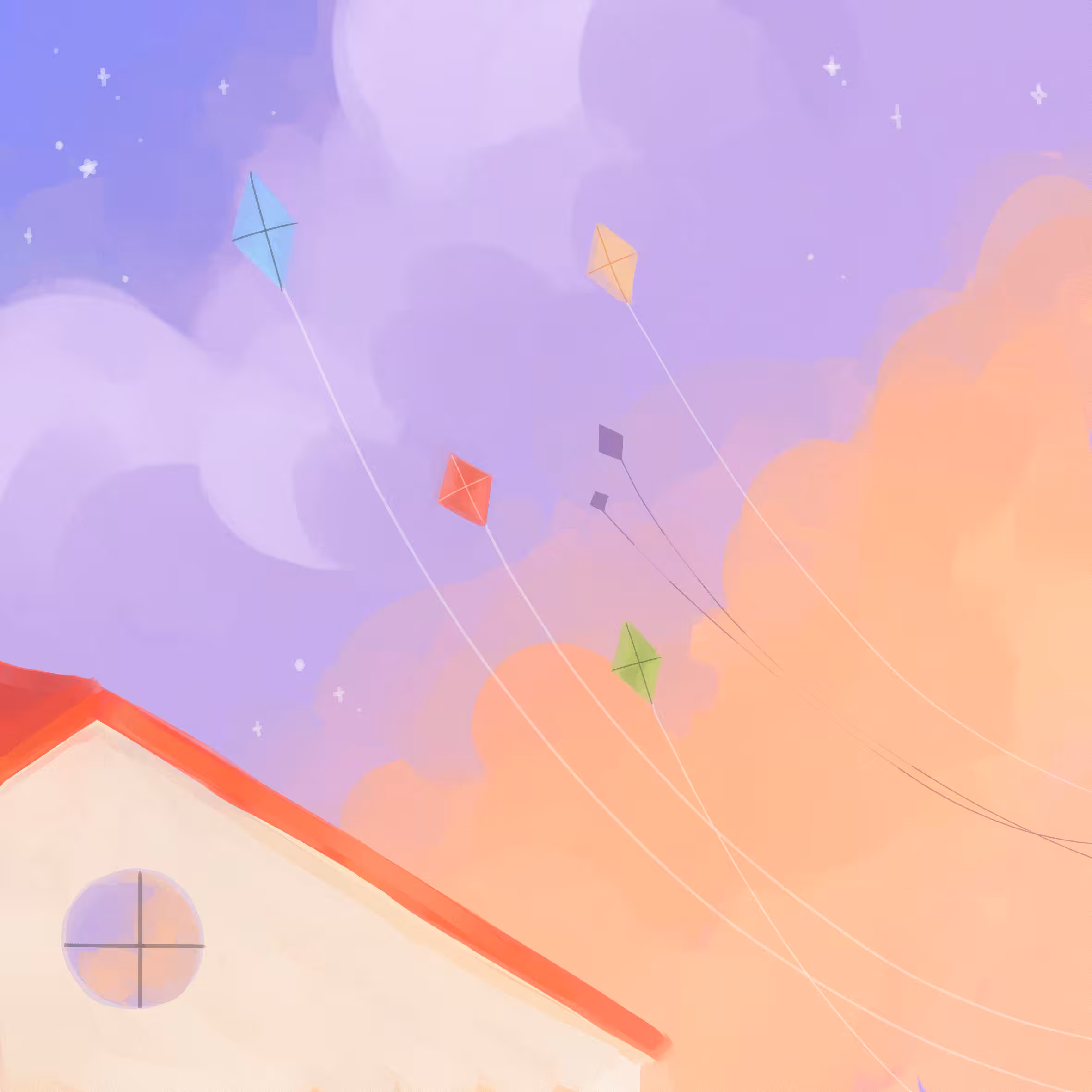 kites over rooftop