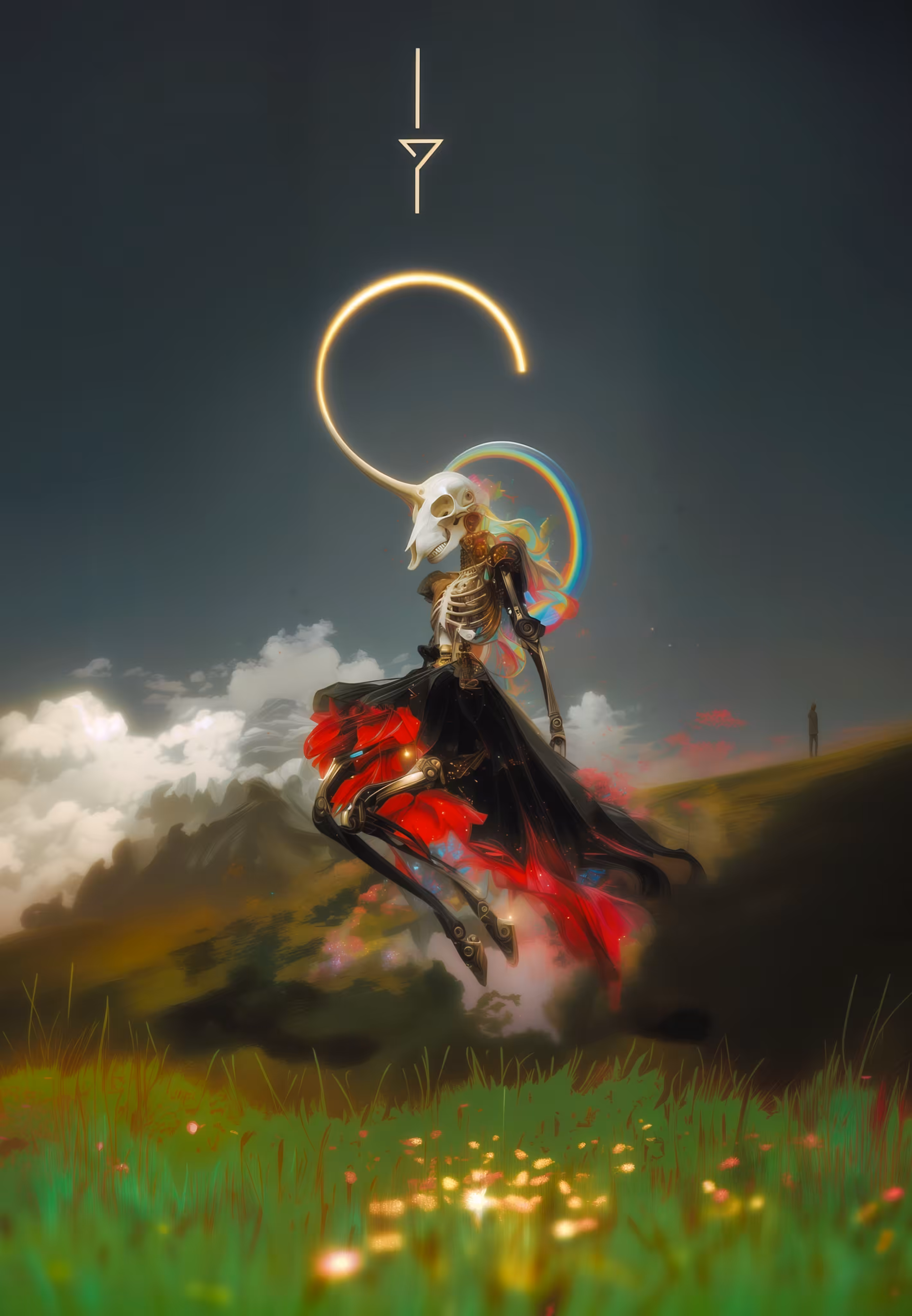 Post Tokyo AI Painting: A Radiant Horse of Death in the Summer Night
