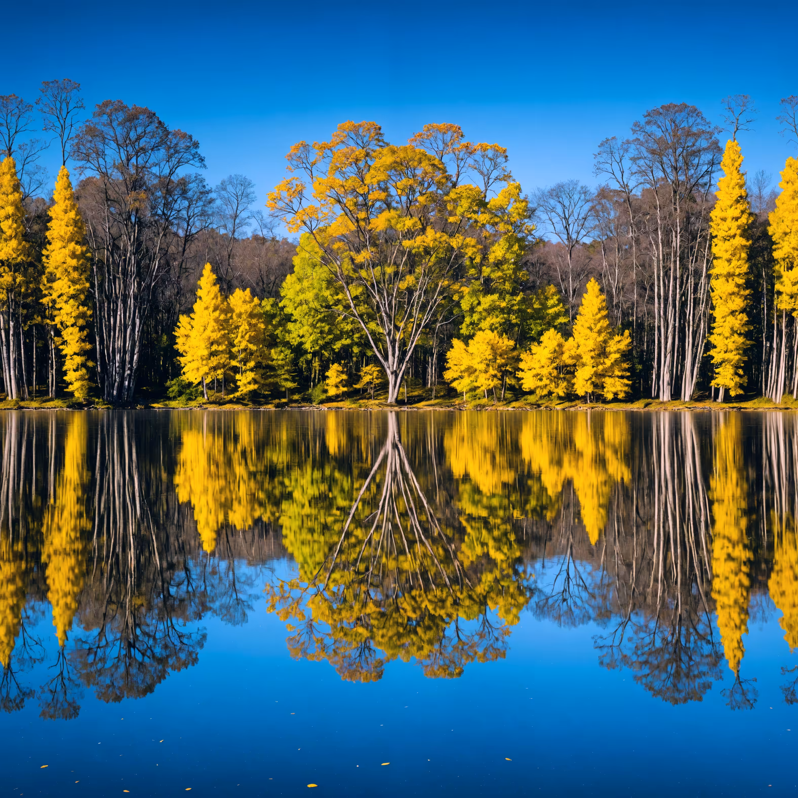 Long Exposure, Radiant Sun Beams 8K By Mark Rothko Long Exposure, Reflective Lake 8K By Van Gogh  Long Exposure, Beautiful Vibrant Autumn Deciduous Trees 8K By Jackson Pollock