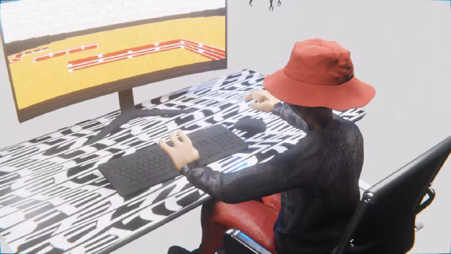 Desktop #80: The Hypebeast in the Black Slim Chair With a Drone and a Maze Monitor on a Pattern Table in The Void