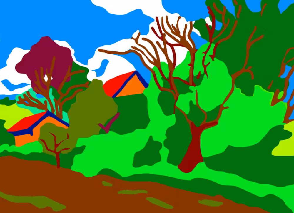 Paysage empreinté à un peintre japonais, que j'aime bien
