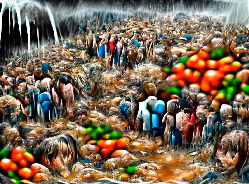 Abraham's First Works: during the overpopulation crisis, people became really hungry from famine, once all the water became too putrid and salty