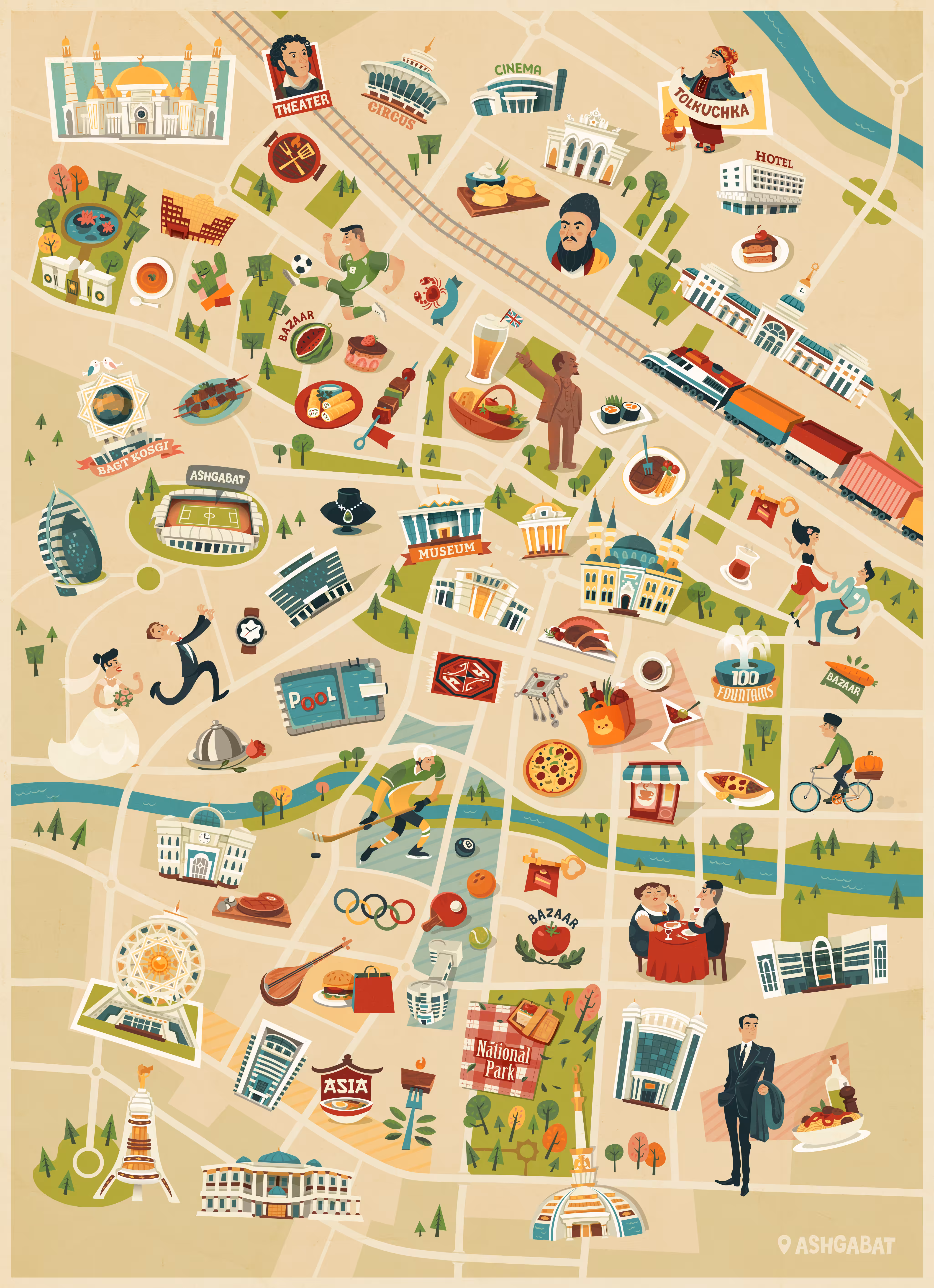 Illustrated map of Ashgabat