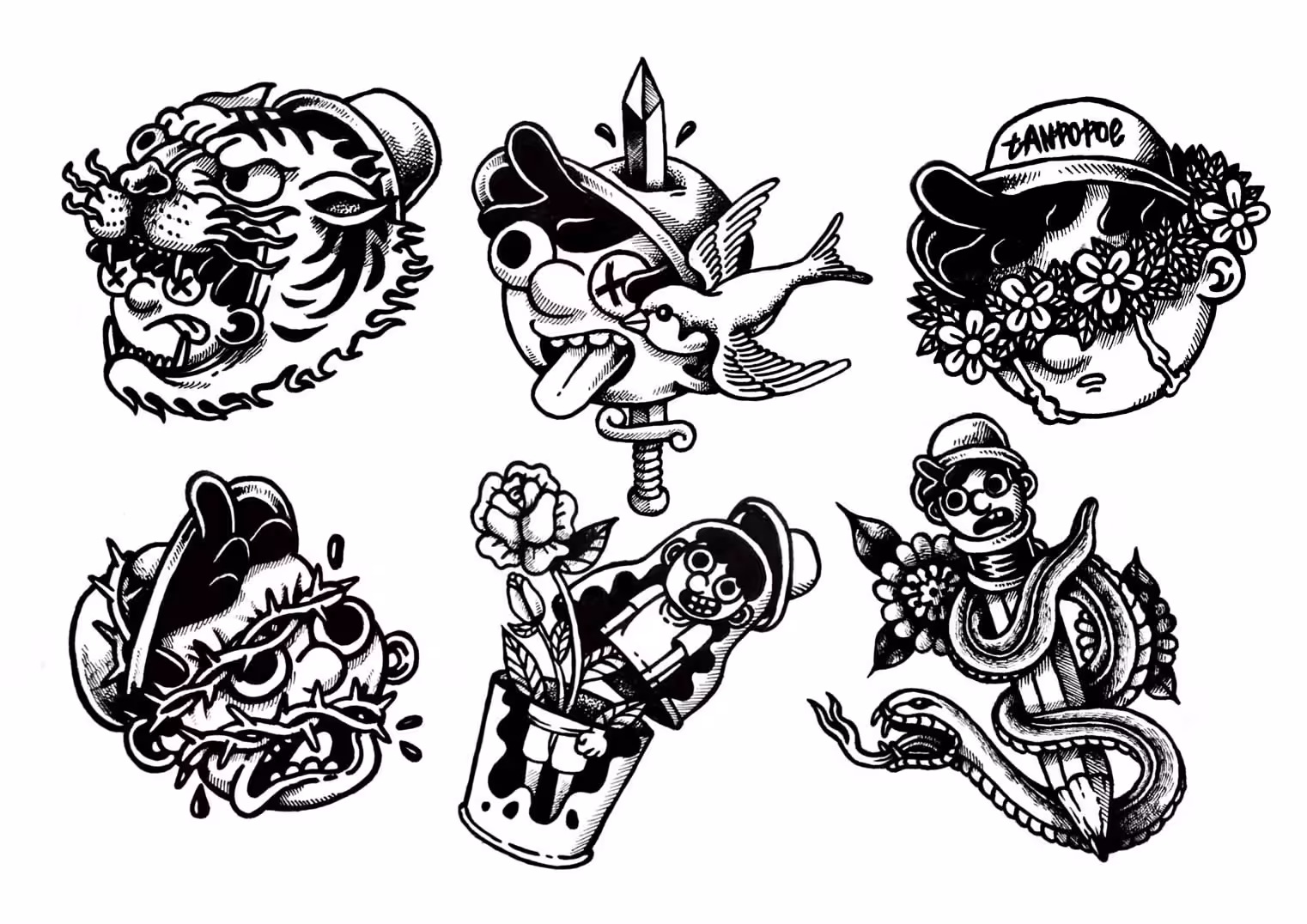 tattoo lion flower snake sword tanpopoe