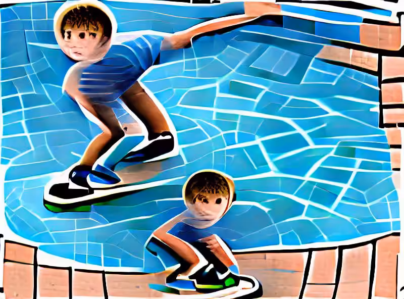 the young boy learned to skateboard in his neighbor's empty swimming pool