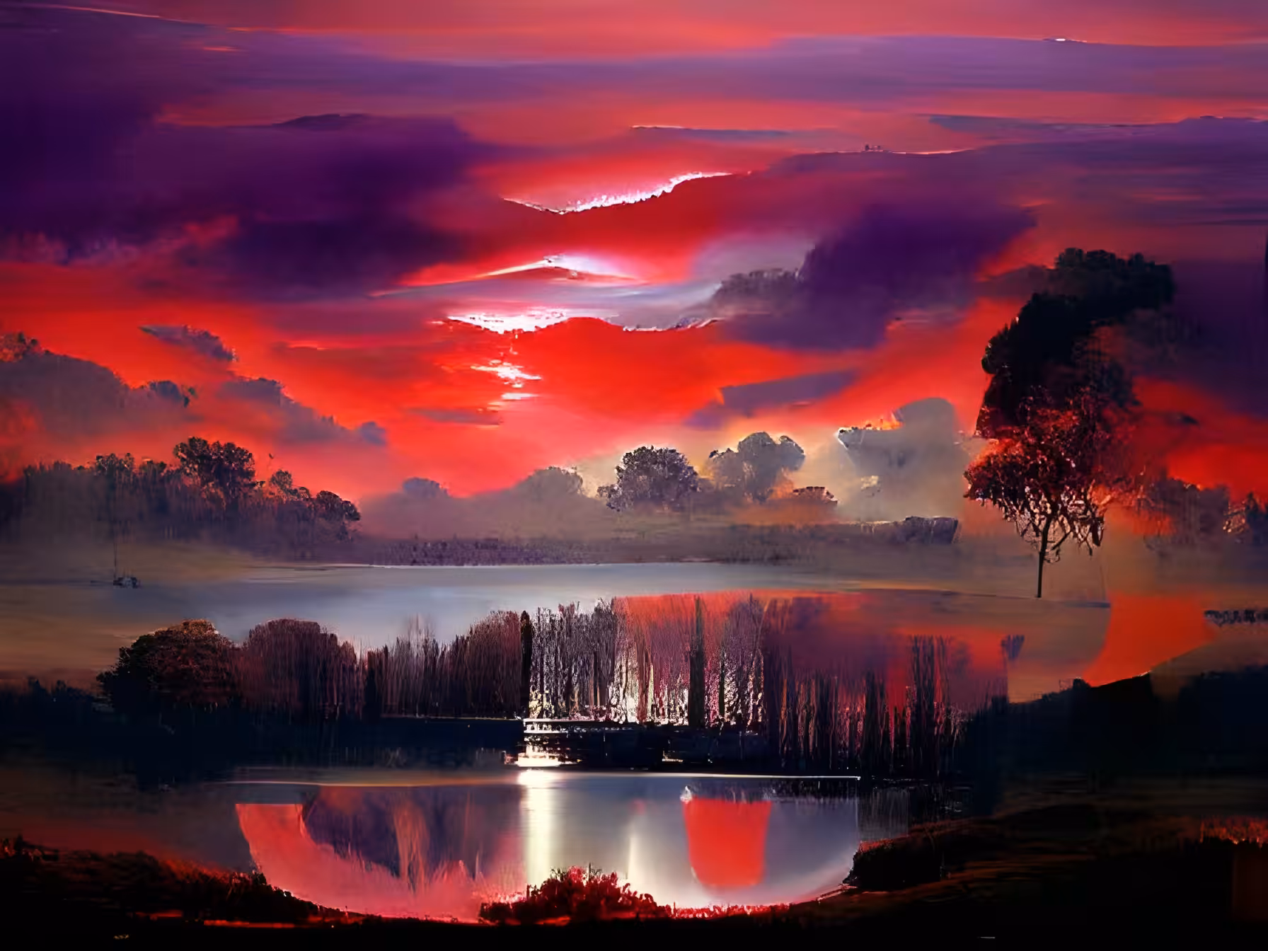 AI MASTERPIECE #1260 - SUNSET OVER THE LAKE