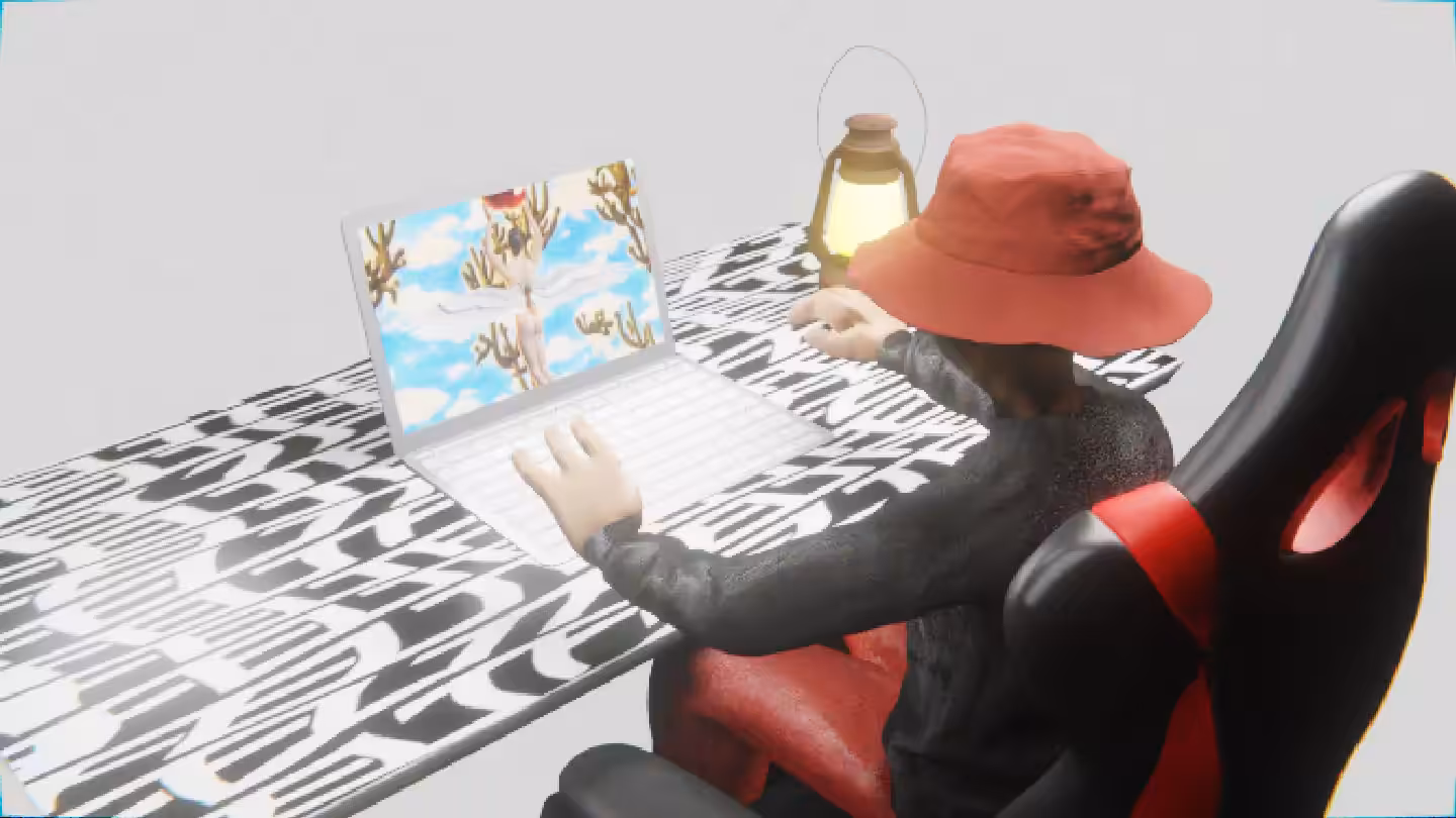 Desktop by Felt Zine: Desktop #191: The Hypebeast in the Gaming Chair With a Gas Lamp and a Gardens Monitor on a Pattern Table in The Void