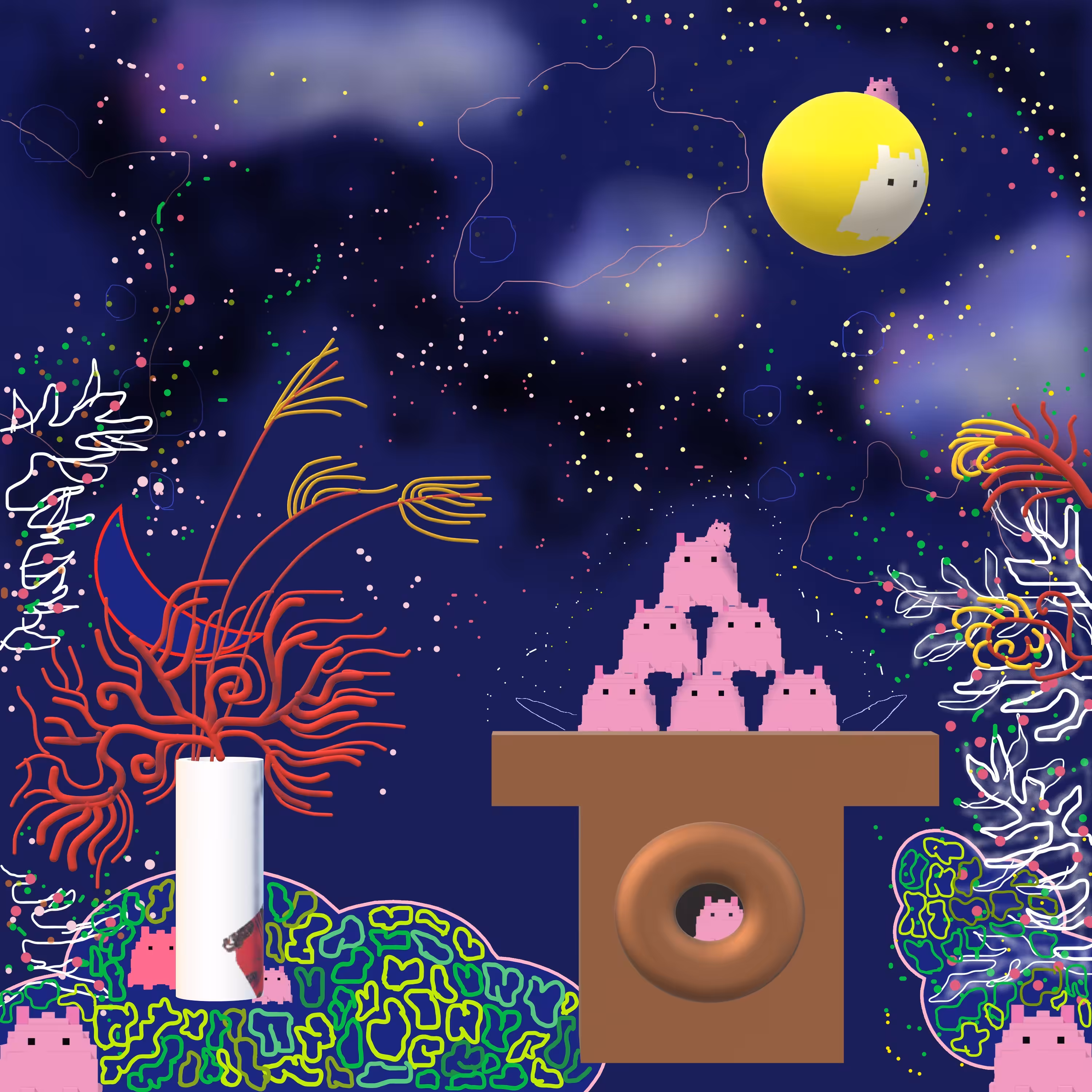 kawaii pink with moon viewing(Illustration version)