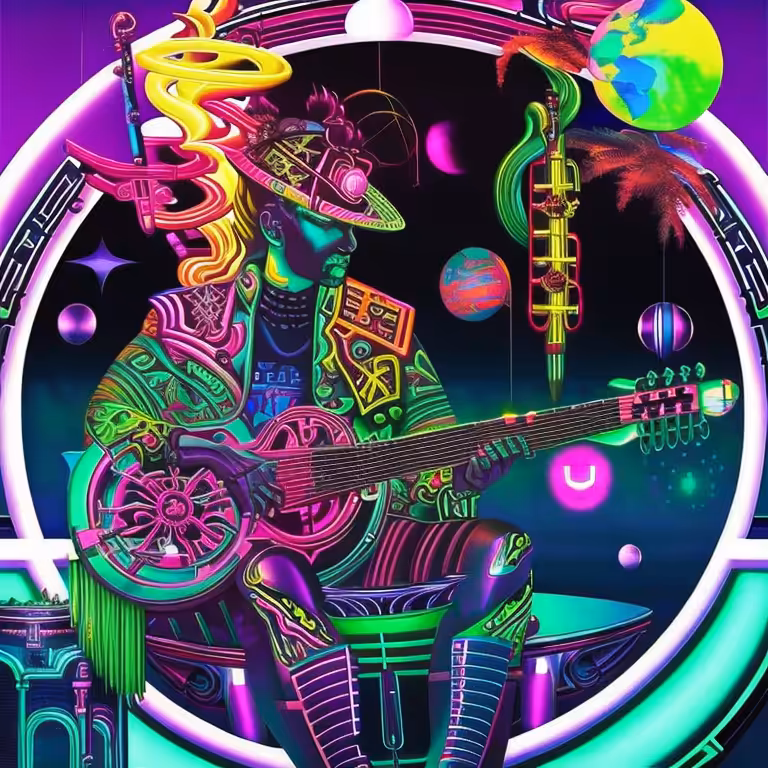 Neon-lit Guitarist 