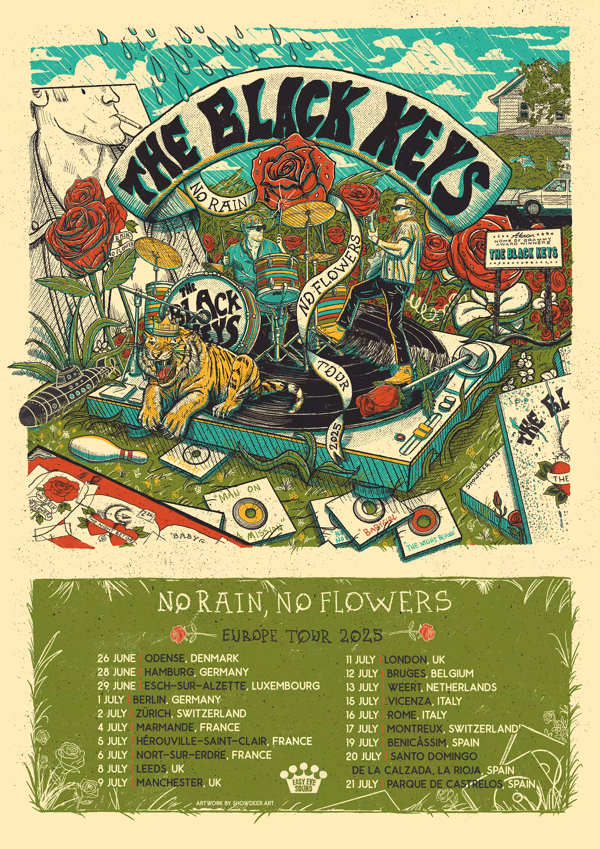 SHOWDEER POSTERS: THE BLACK KEYS - "NO RAIN, NO FLOWERS" EUROPE TOUR 2025