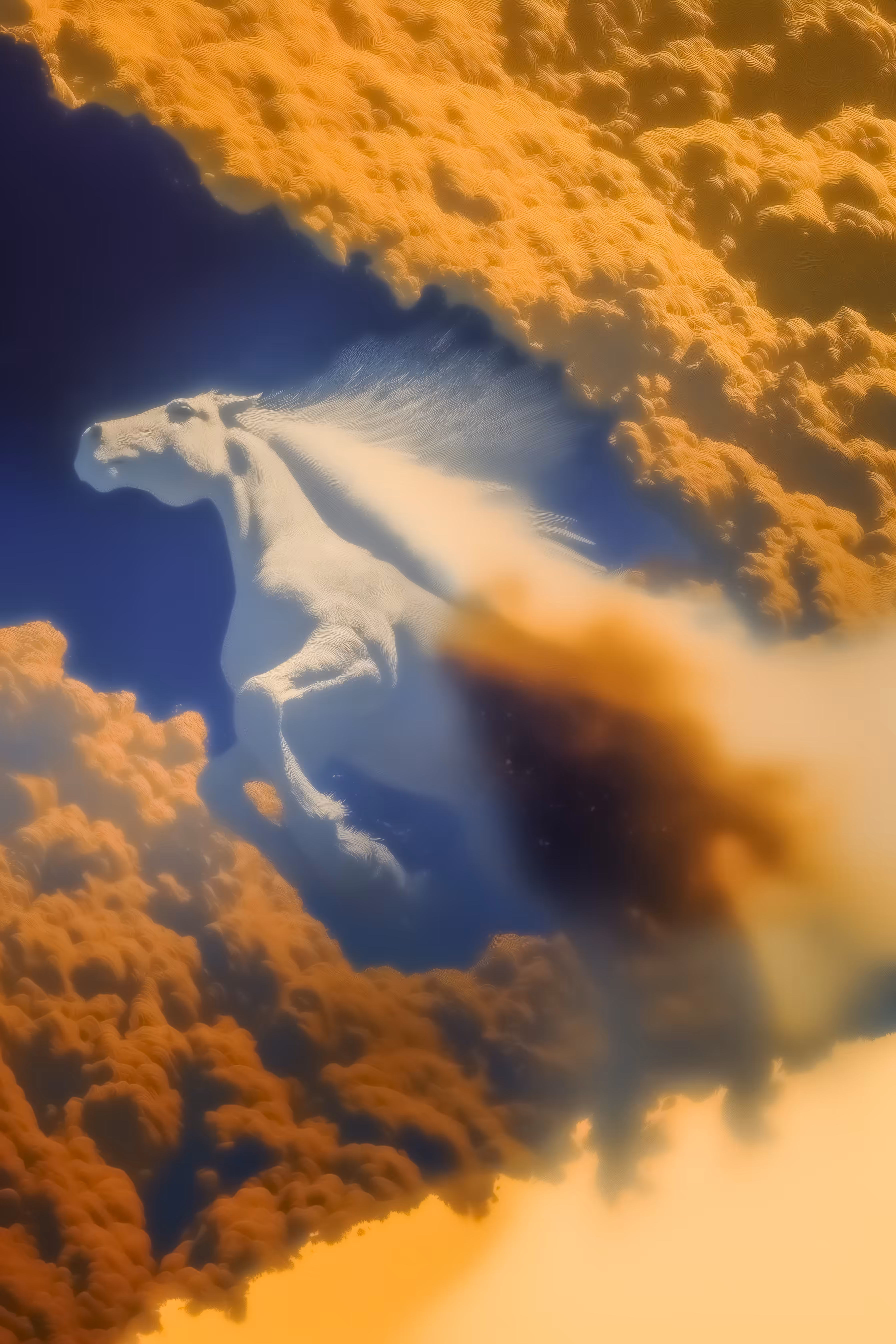 White Horse Running Amidst the Flames