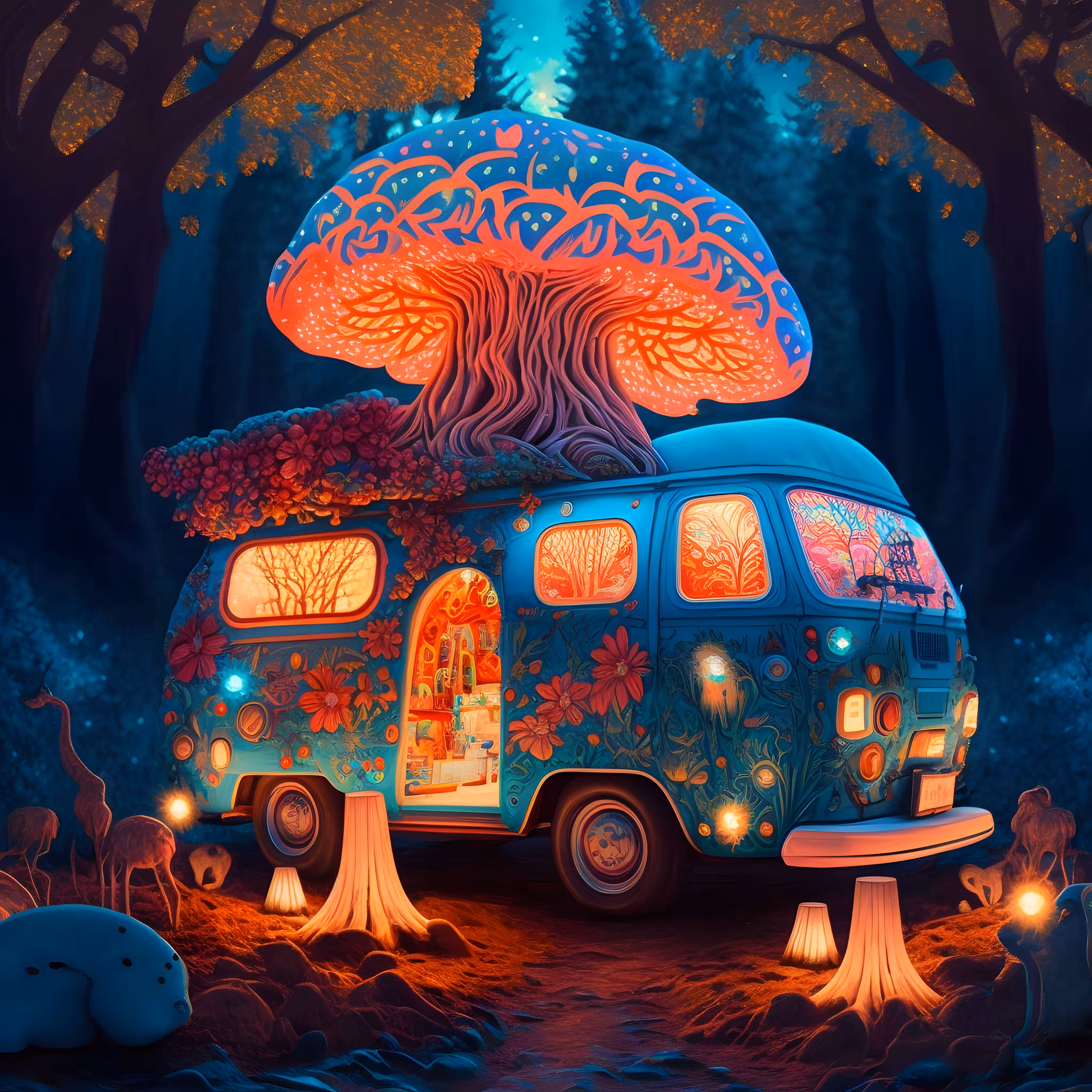 Winter, Campground at Night