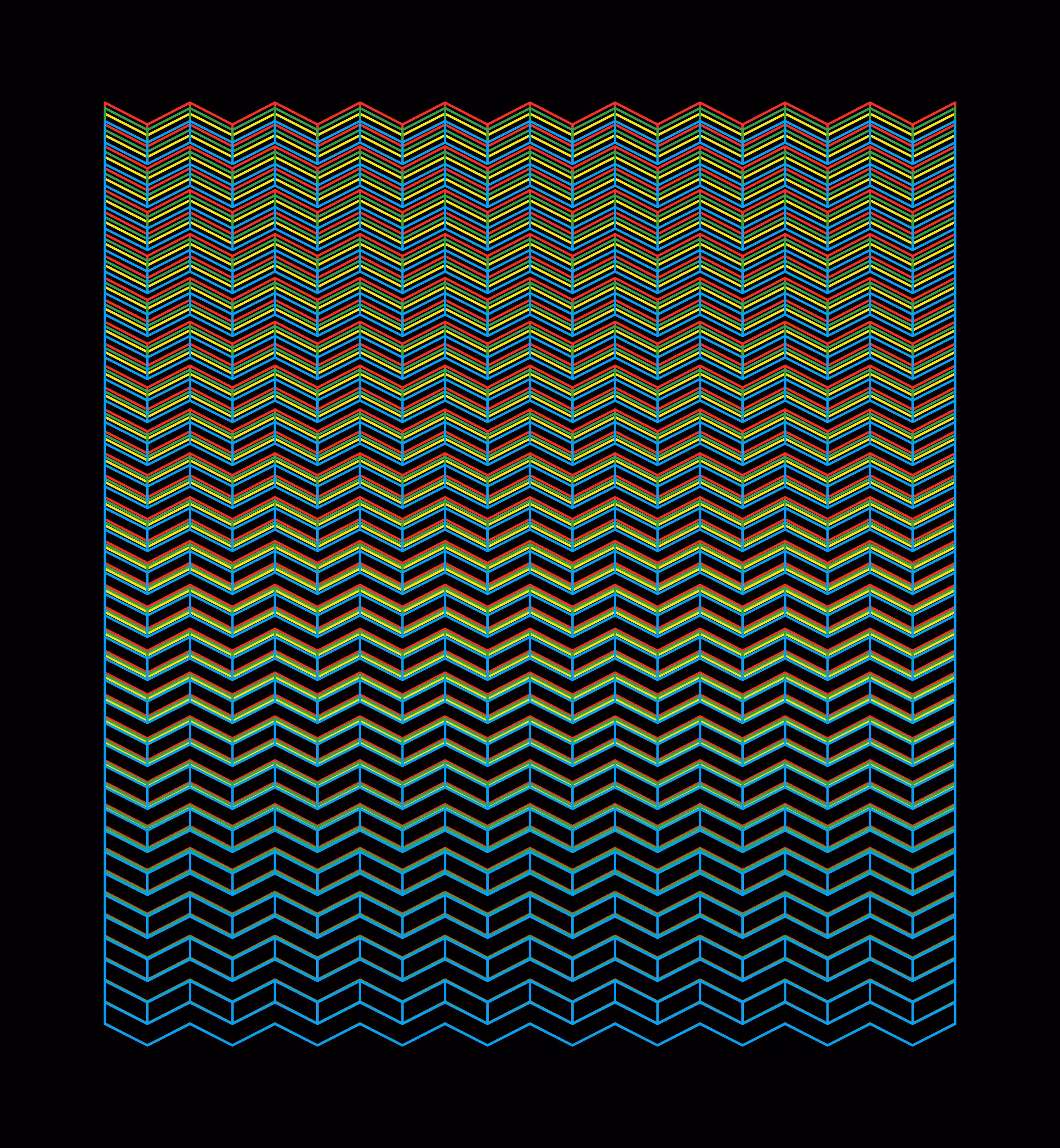 Moire Grid: Line Stack 3: Black Red Yellow Green Blue