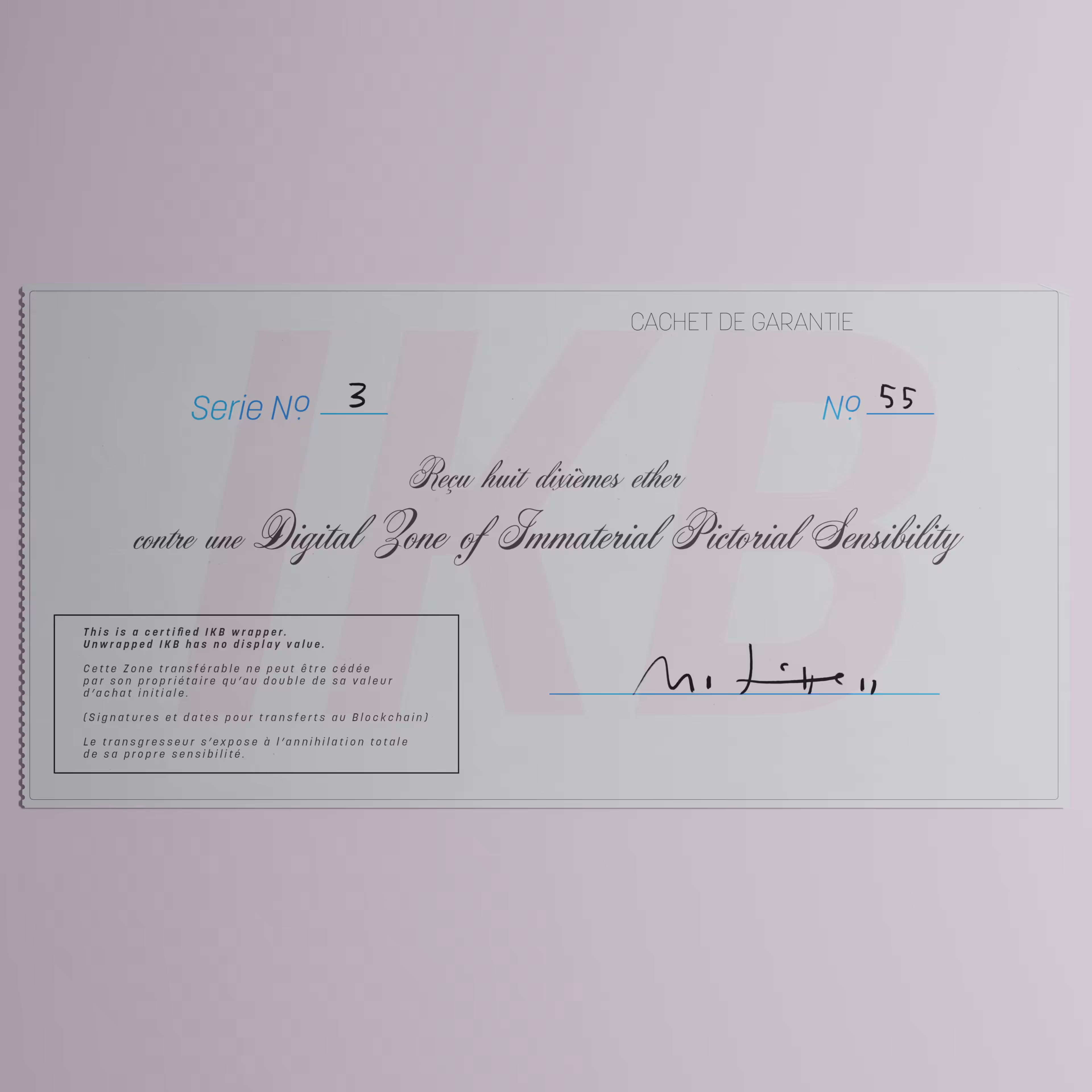 Digital Zone of Immaterial Pictorial Sensibility, Series 3, Edition 55. (Wrapped)