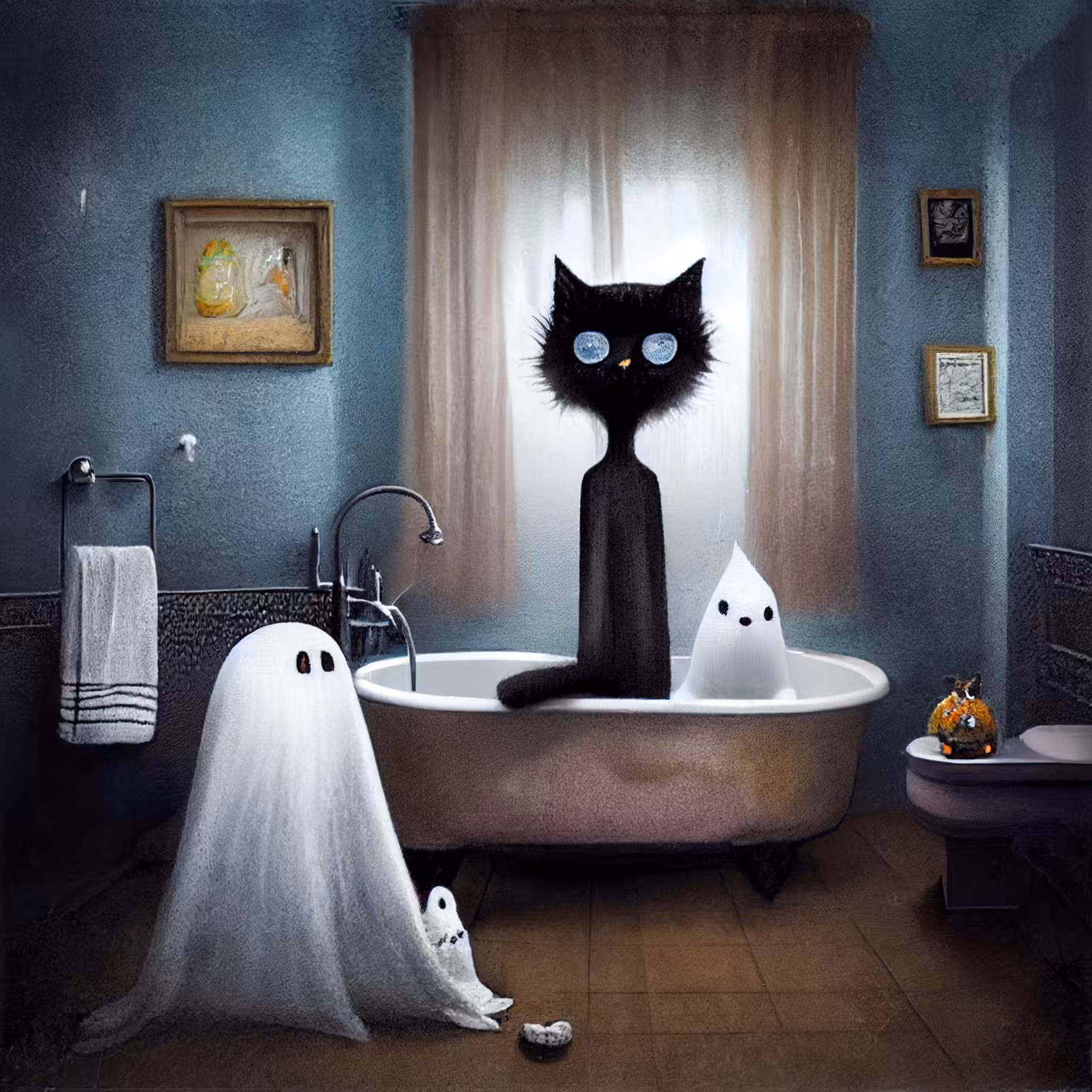 Bathing BOO with a cat