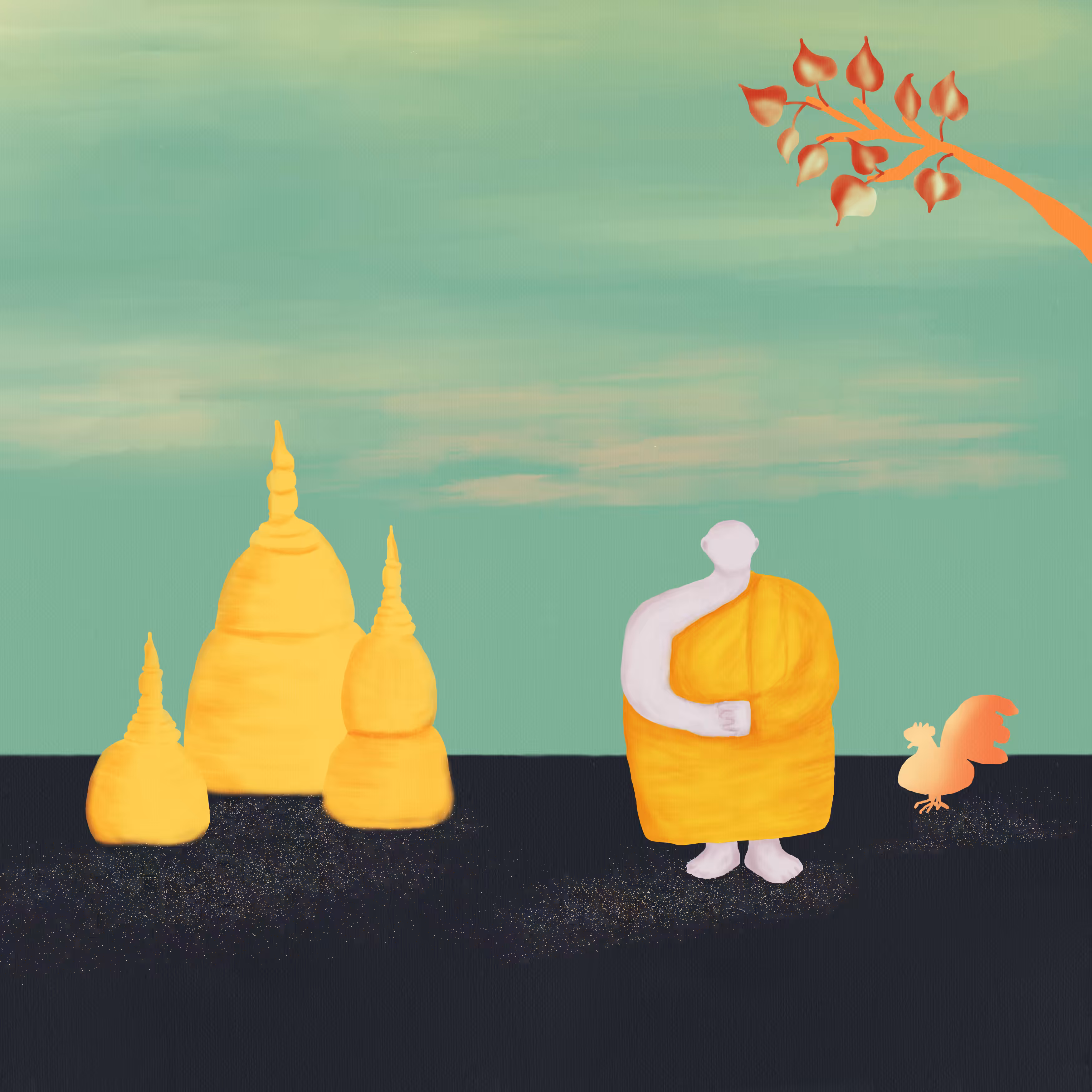 Monk and chicken