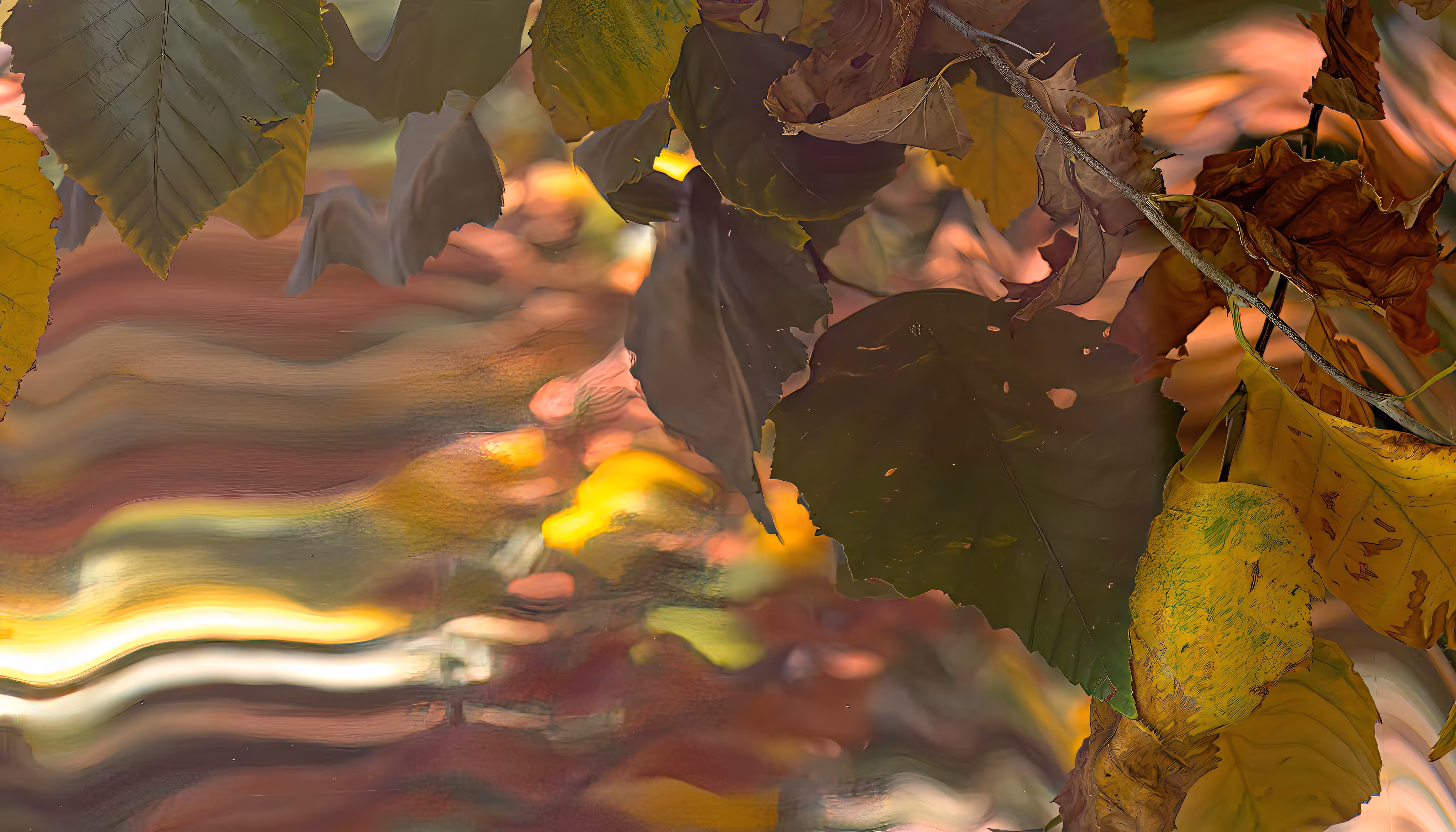 composition with brown, green, and yellow