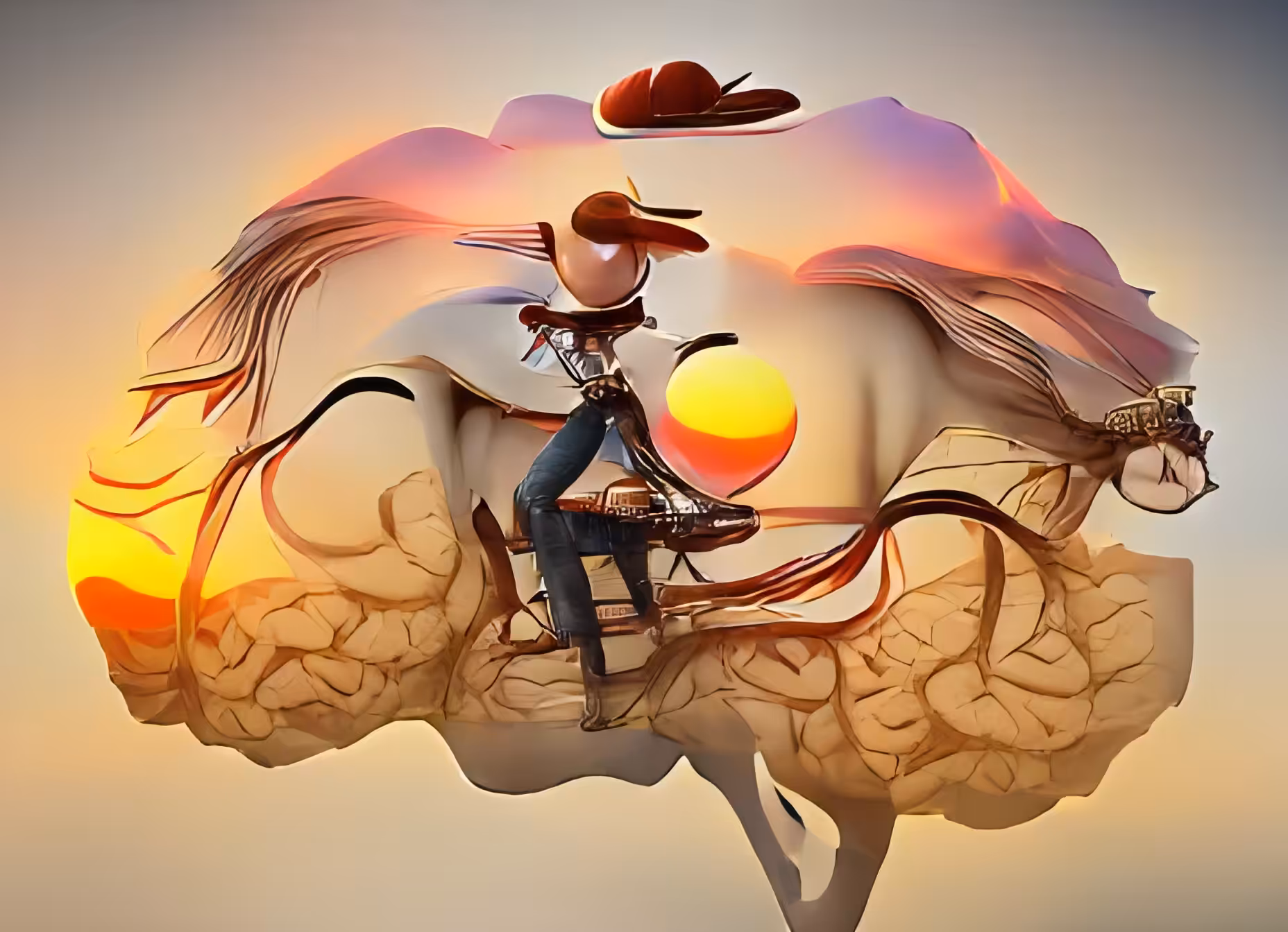 Western Cowboy Sunset Brain