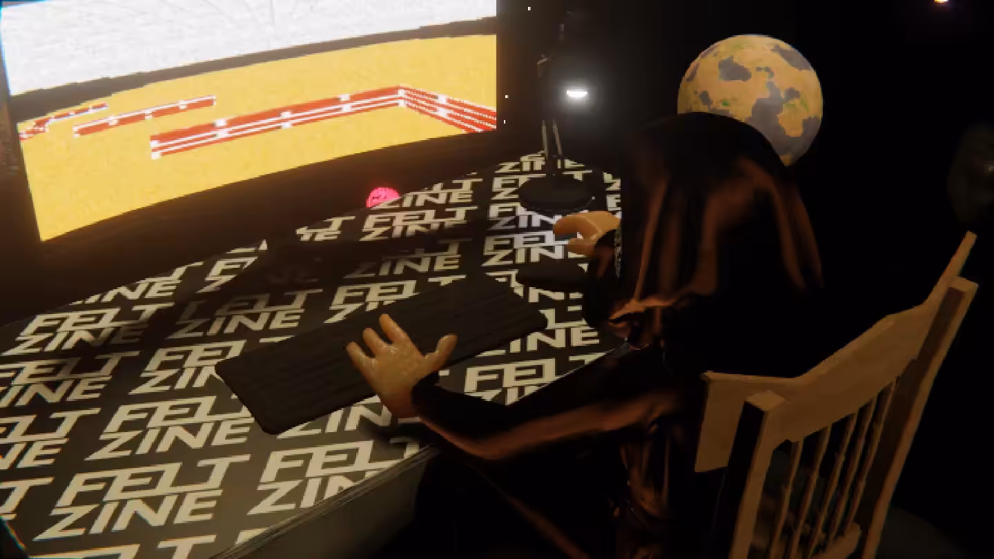 Desktop #38: The Guru in the French Wood Chair With a Desk Lamp and a Maze Monitor on a Felt Zine Table in Space