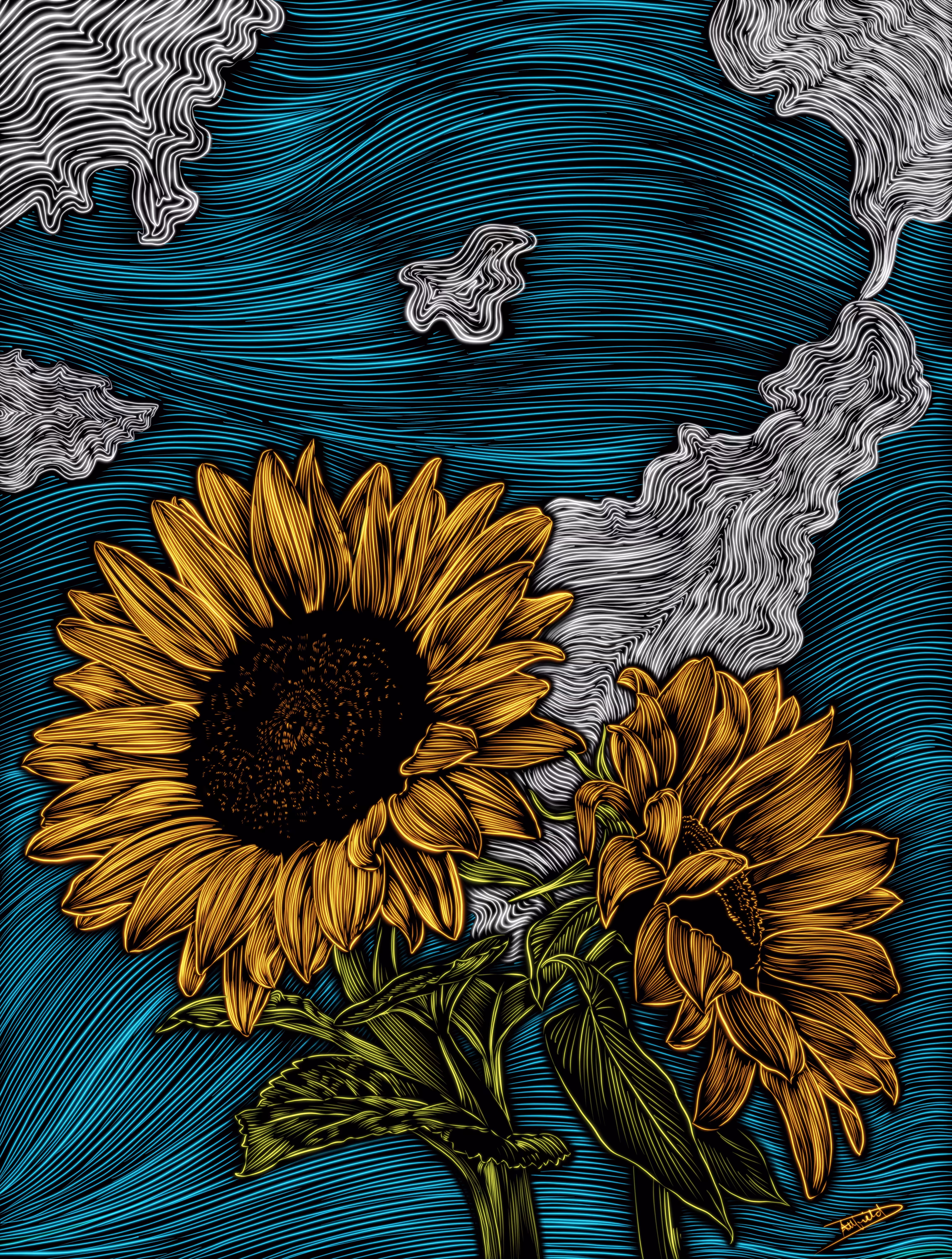 Sunflowers in the Wind