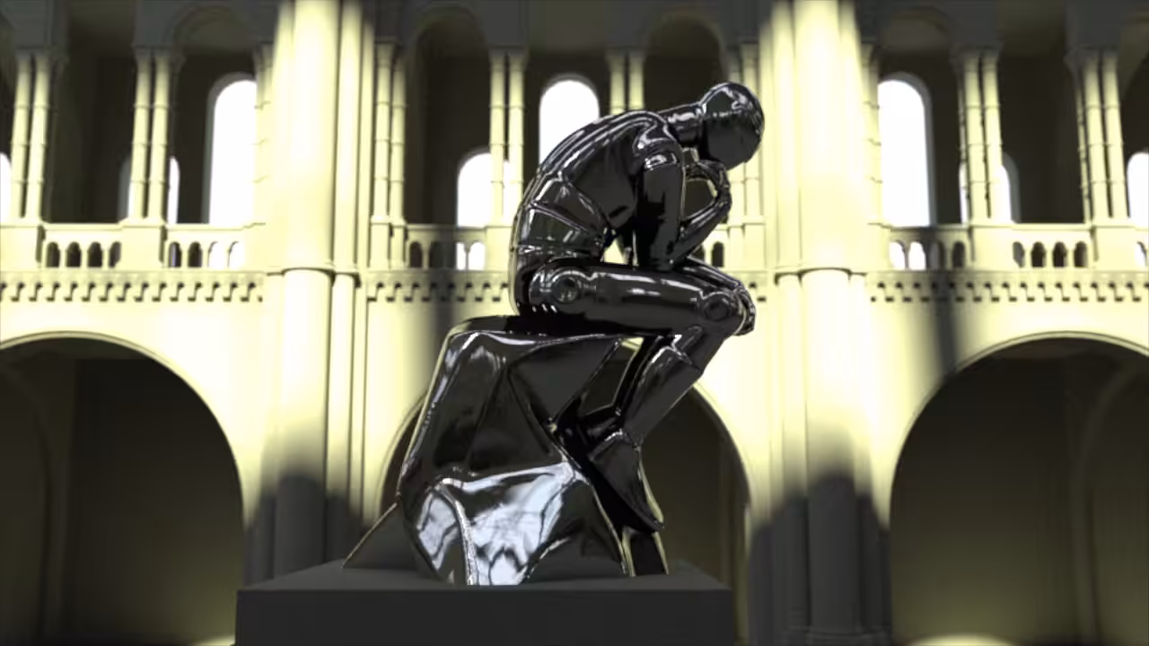 Thinker Robot Chrome by Arnie Lebenson