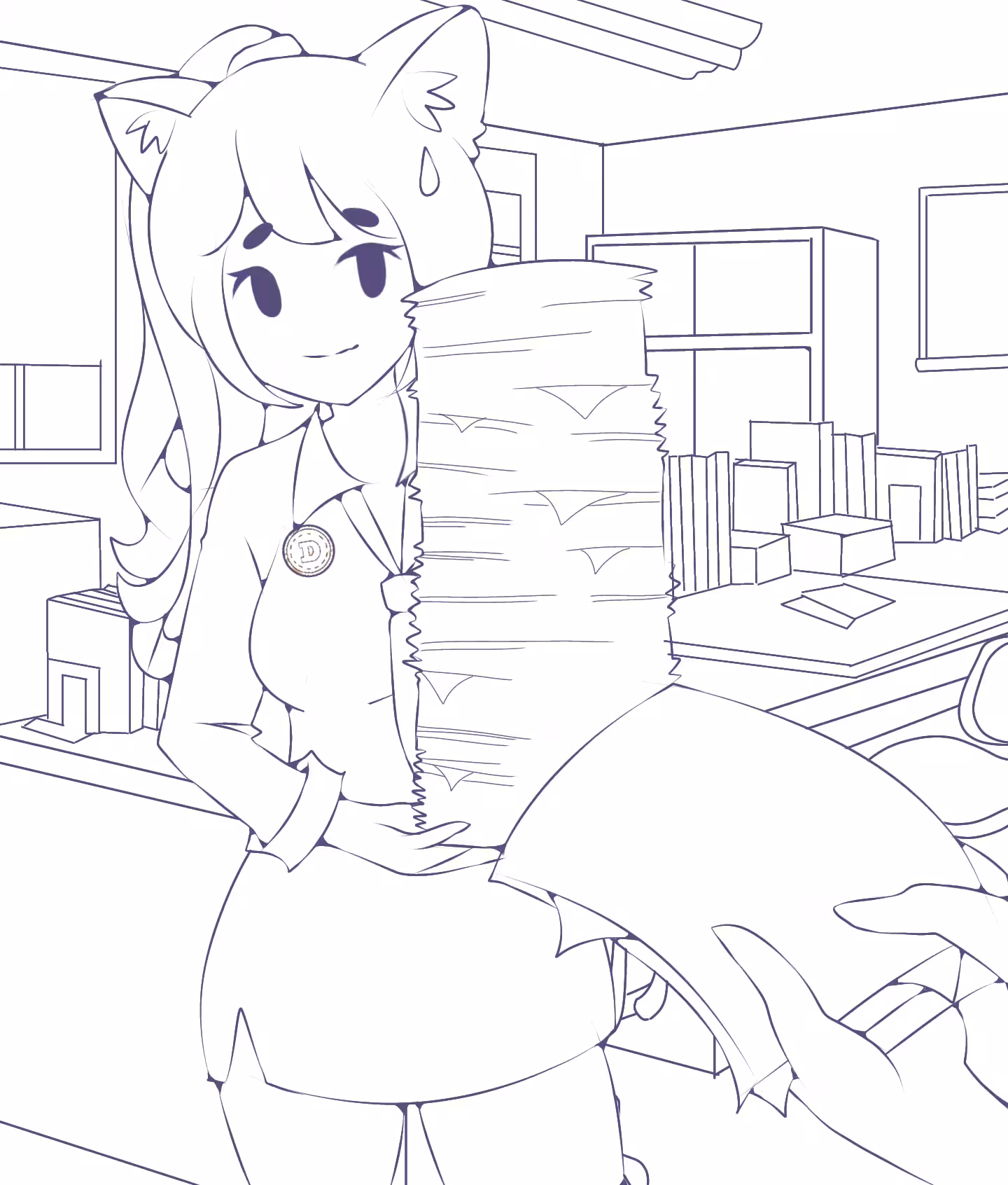 Doge Tan Office Line Art