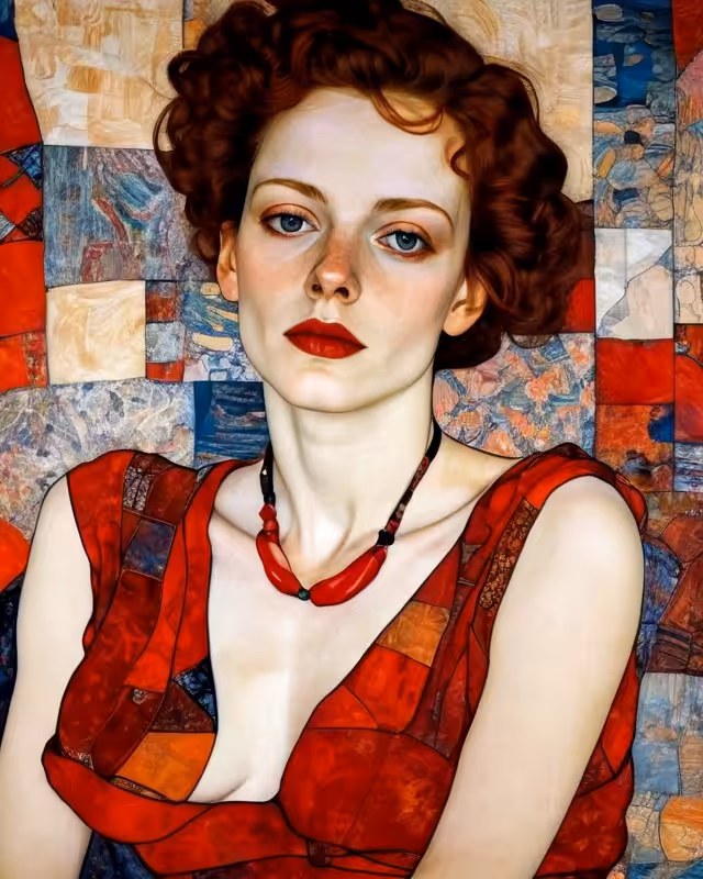Elegance in Red: Woman in the Style of Egon Schiele