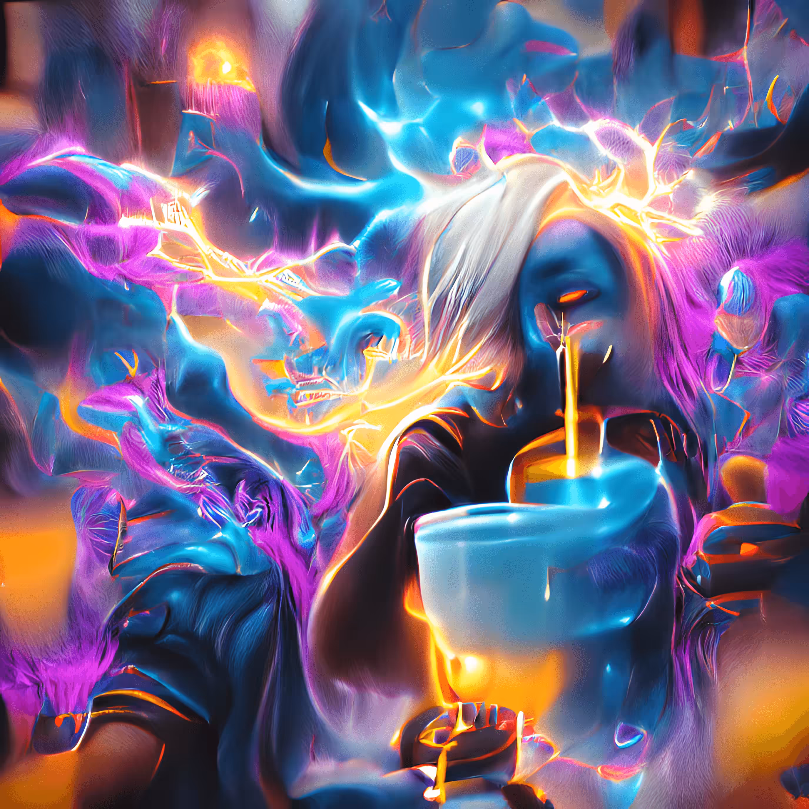 Dark Sorcerer Drinking the Electric Elixir of Nightmares