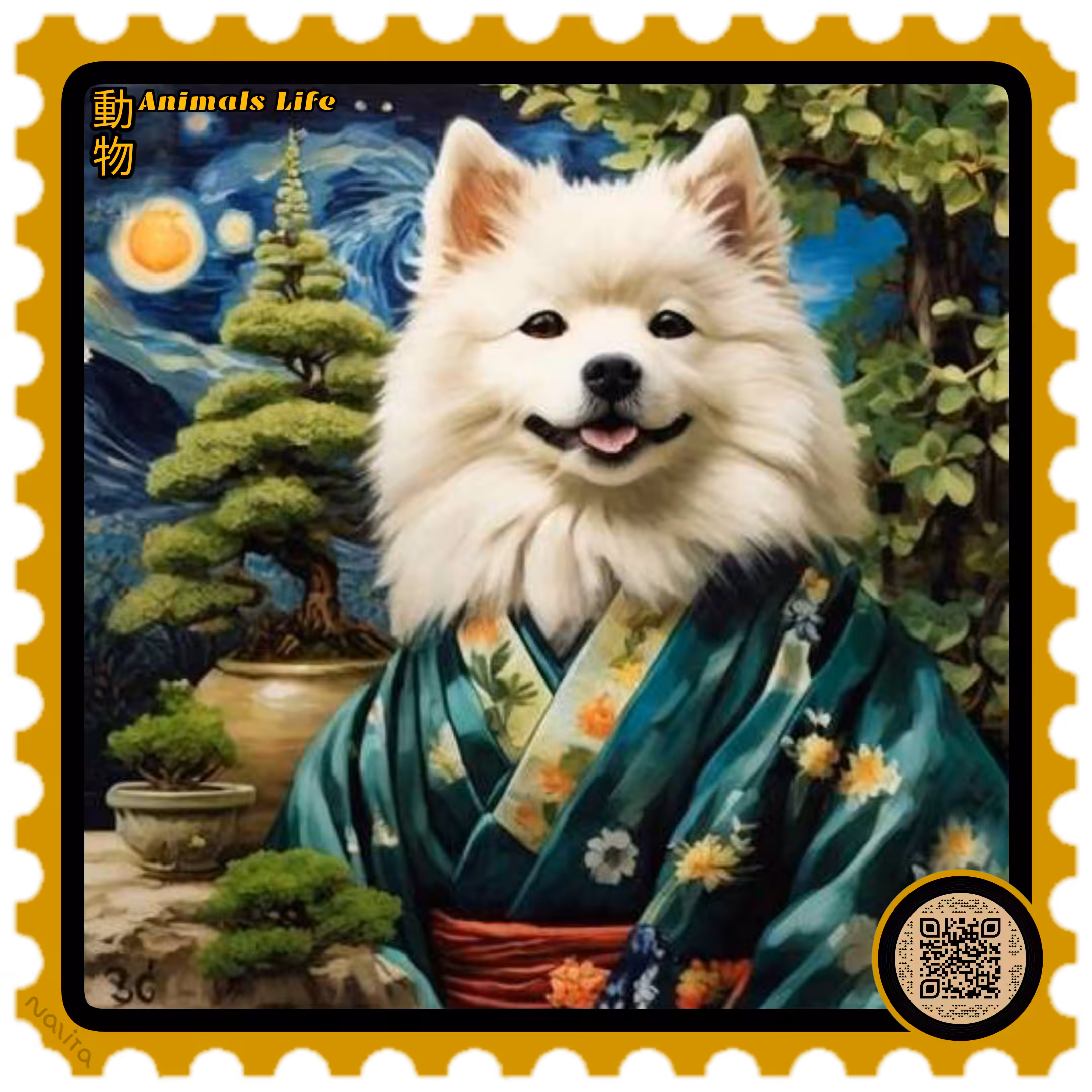 Samoyed dog postage stamp