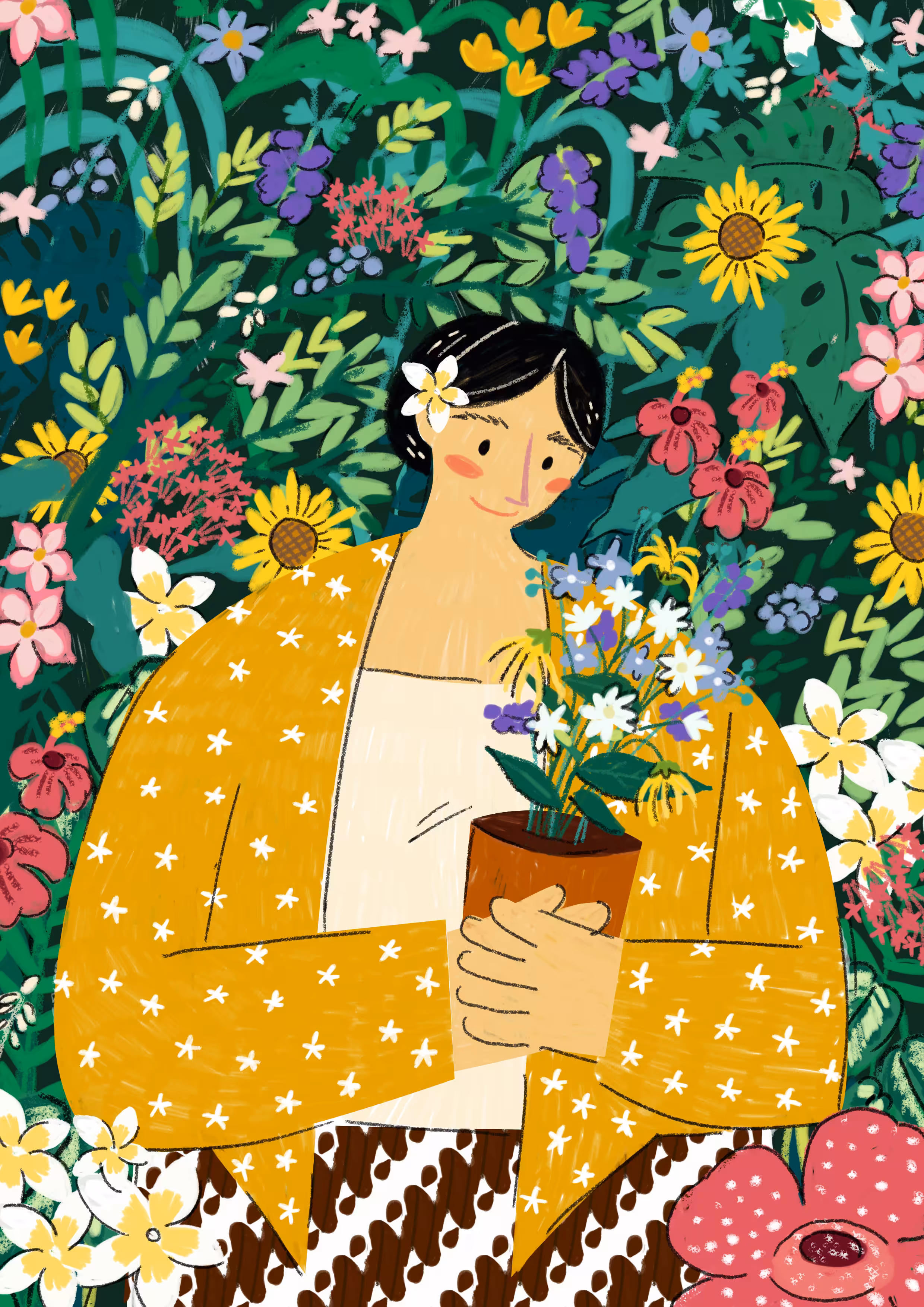 Potrait of a Village Girl Surrounded by Flowers