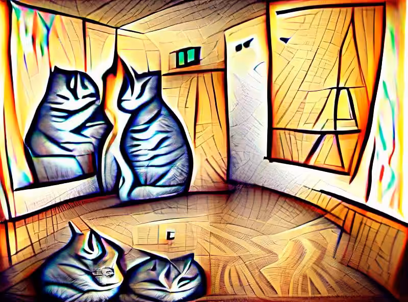 two cats in a room, what are they thinking