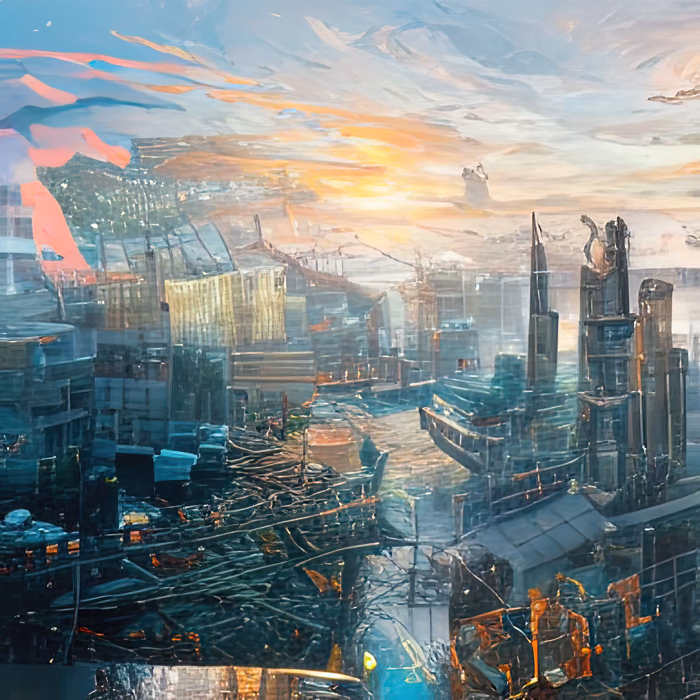 cyberpunk city panorama dawn 1105320854