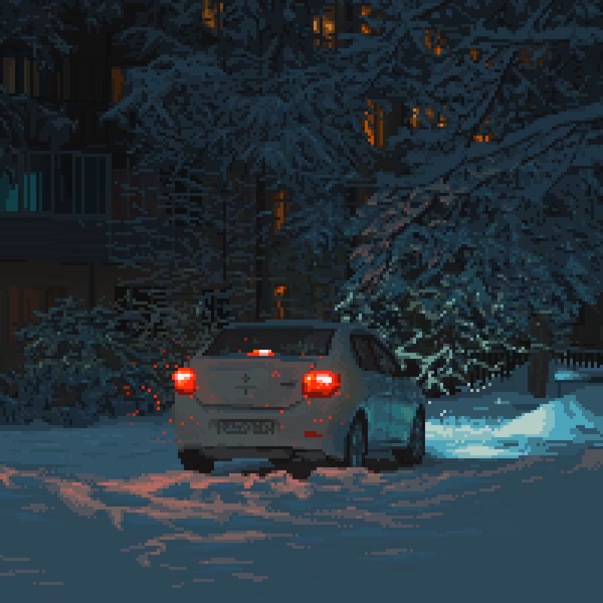 Car in a snowy yard