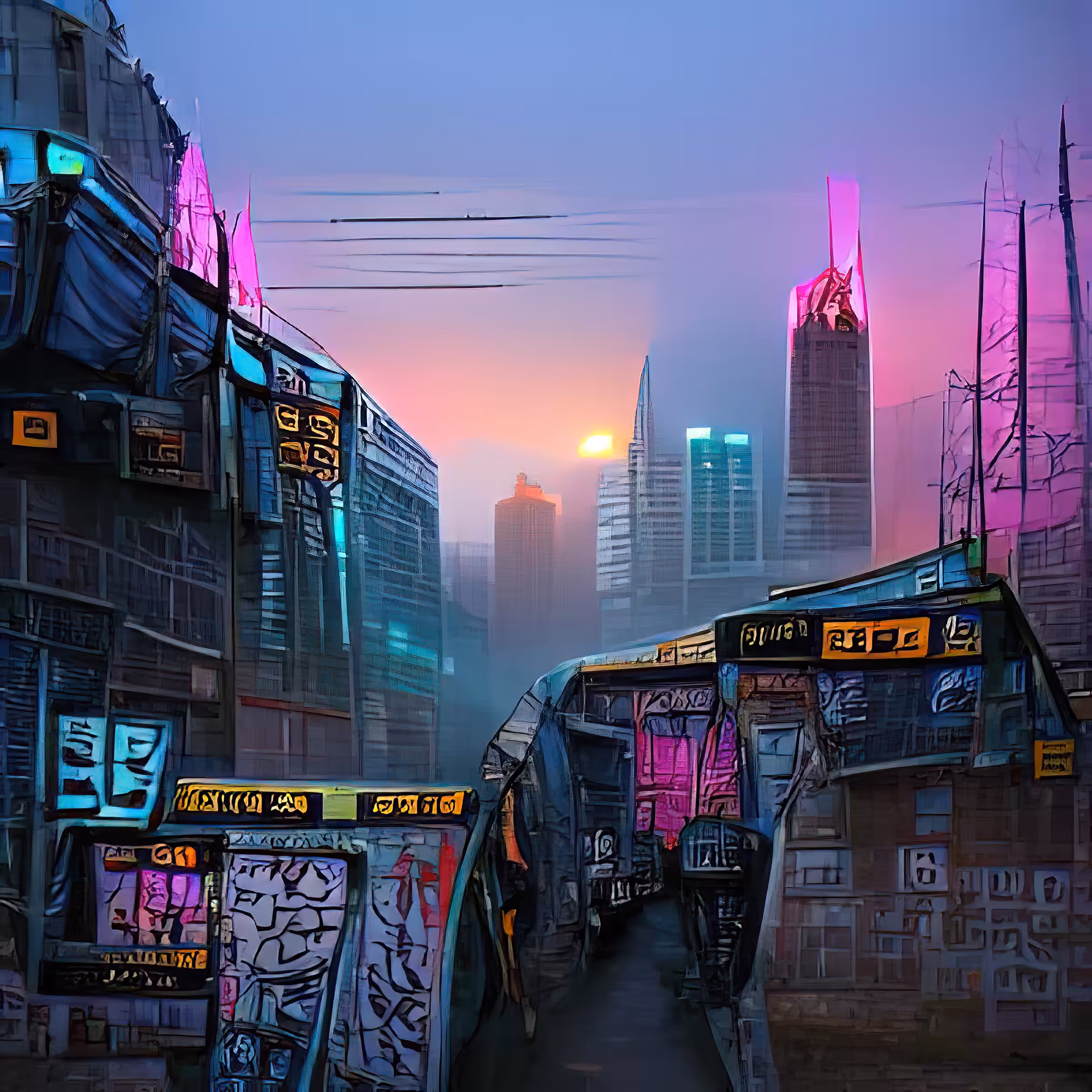 streets of cyberpunk city at dawn igPfUuQTp4tf4brXYpBM