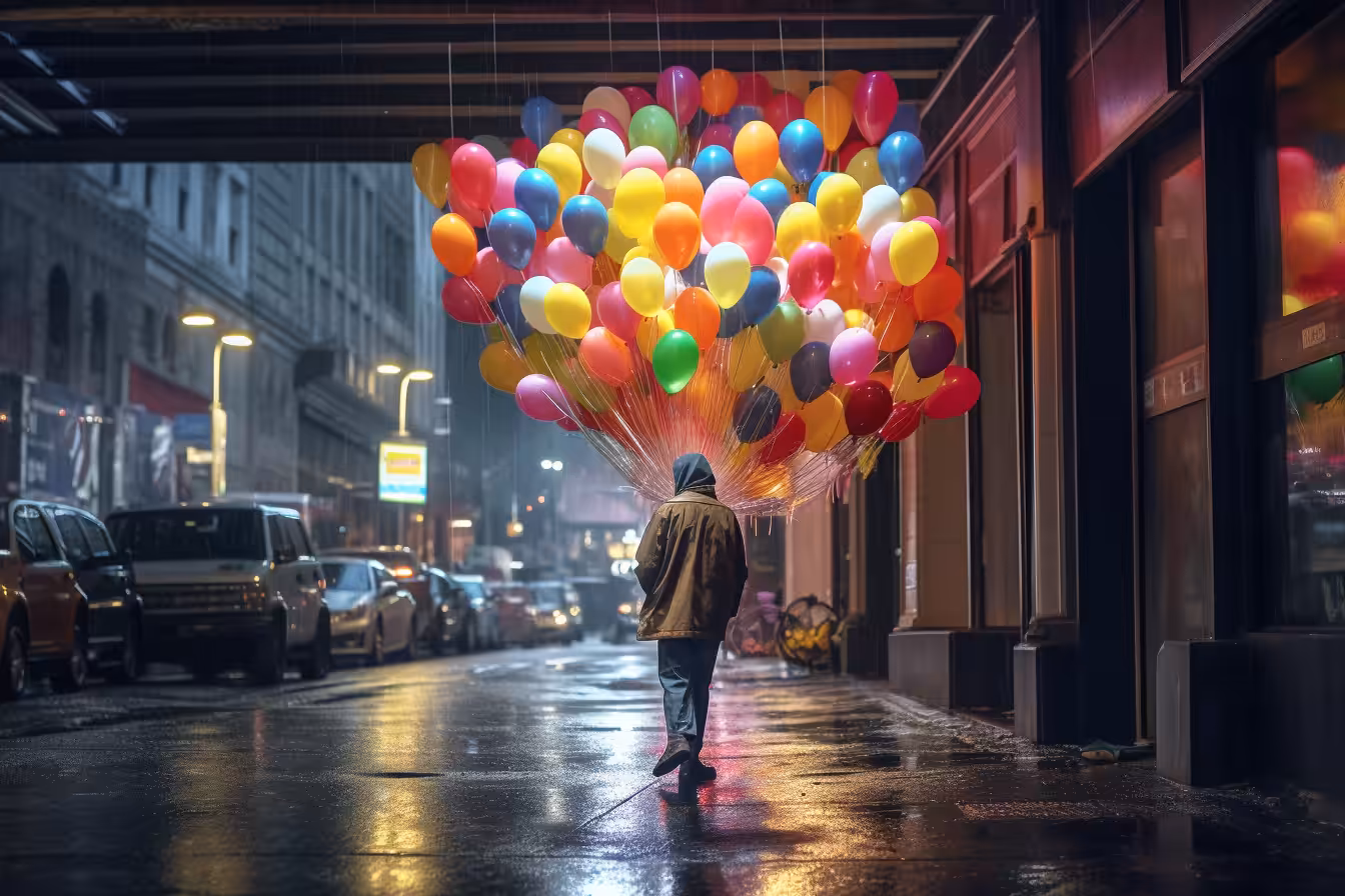 Balloon seller on a lonely night