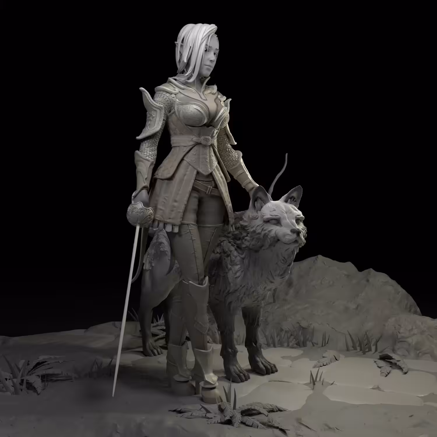 The Dark Elfess and her wolf