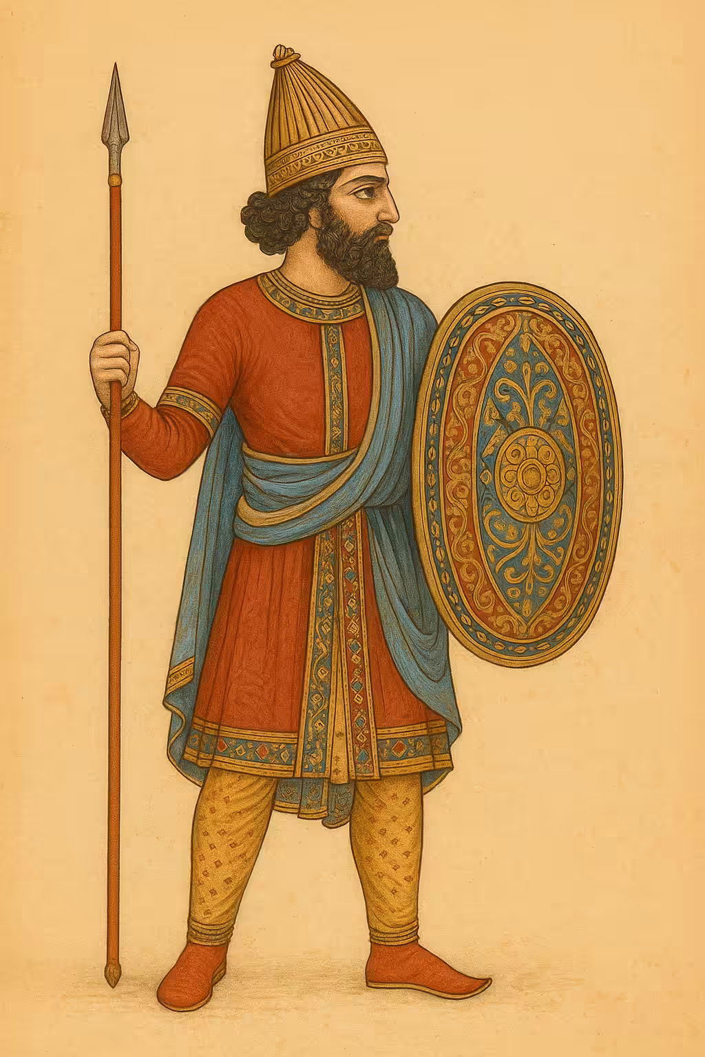 Achaemenid Warrior in Persian Miniature Style