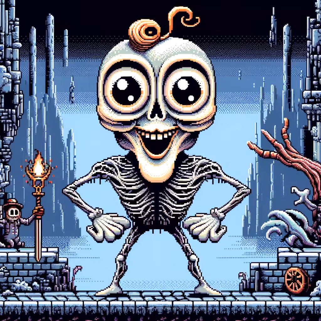 Skeletorius Maximus, the Jovial Jester of the Pixelated Abyss
