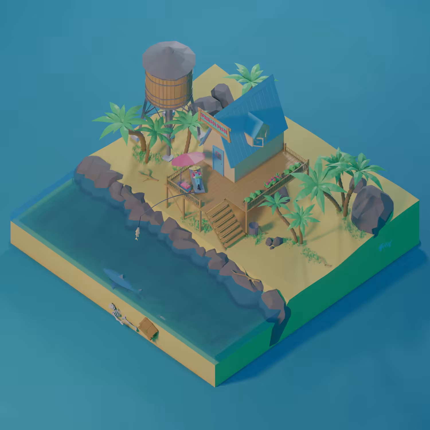 square scene 3 - peaceful fisher forever