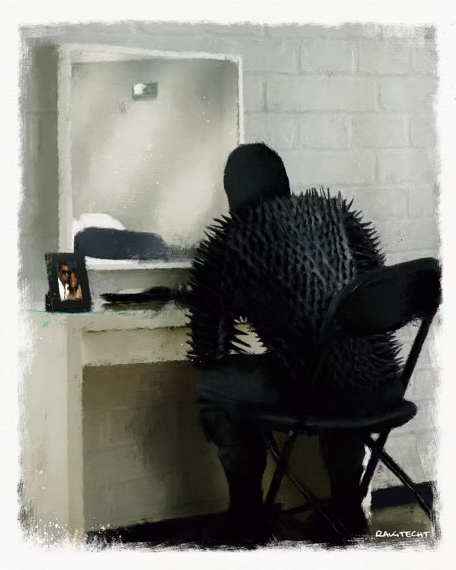 The giant looks in the mirror and sees nothing.